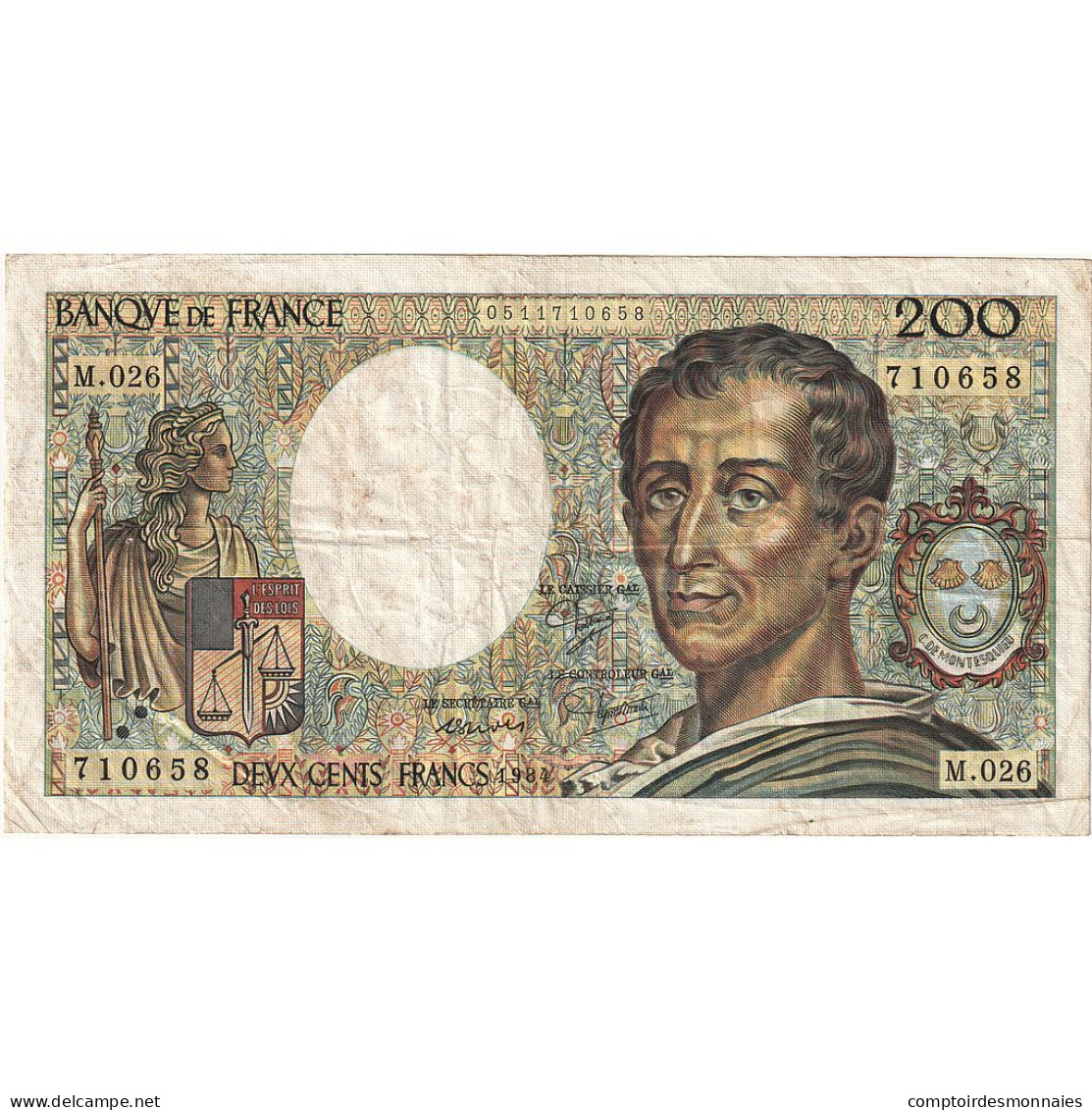 France, 200 Francs, Montesquieu, 1984, M.026, TB+, Fayette:70.04, KM:155a - 200 F 1981-1994 ''Montesquieu''