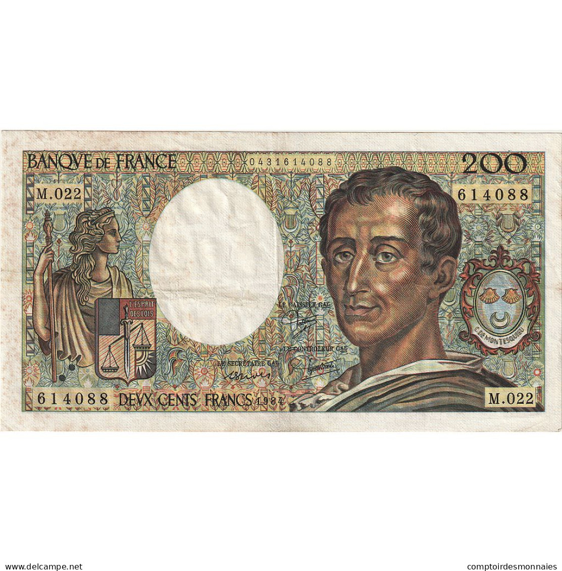 France, 200 Francs, Montesquieu, 1984, M.022, TTB+, Fayette:70.04, KM:155a - 200 F 1981-1994 ''Montesquieu''