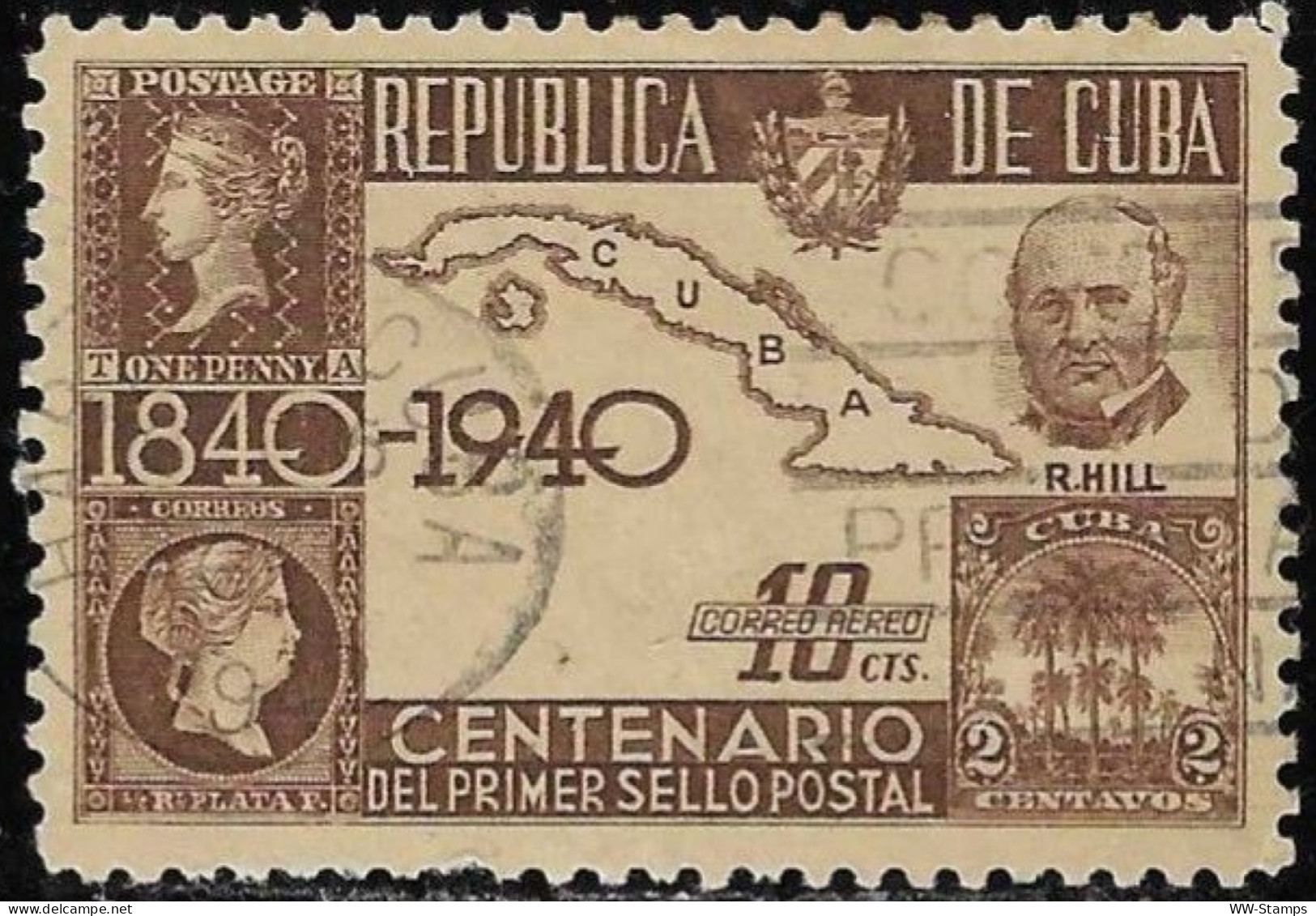 Cuba 1940 Used Airmail Stamp The 100th Anniversary Of The 1st Adhesive Postage Stamps 10 C [WLT1881] - Gebruikt