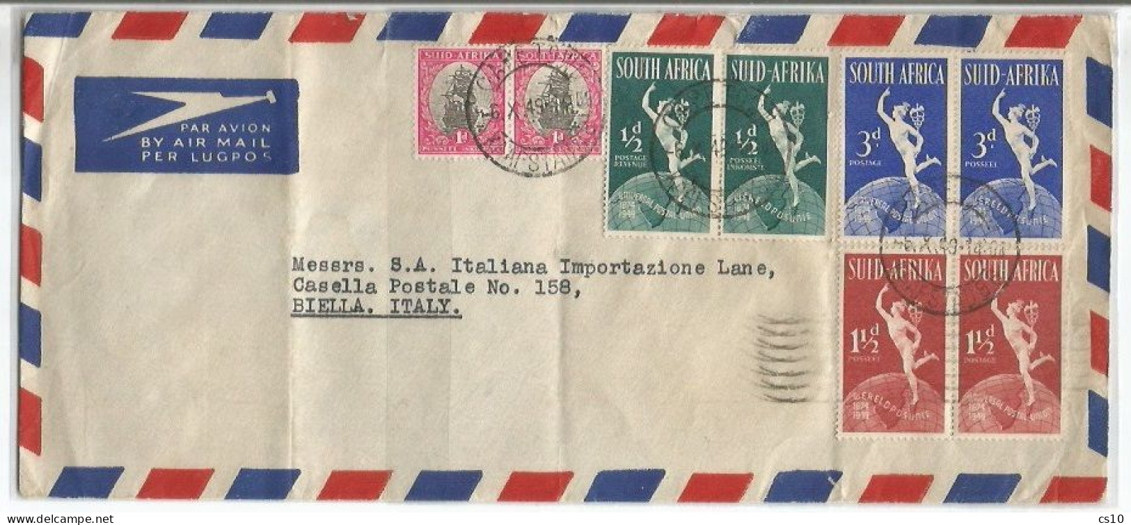 South Africa UPU 1949 + Other In Pairs Commerce AirMailCV Capetown 6oct1949 - Covers & Documents