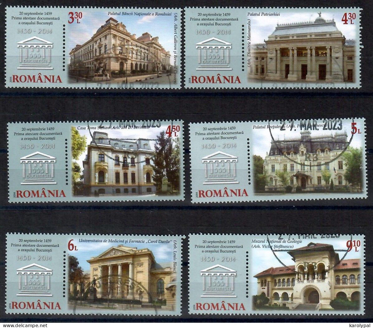 Romania, 2014  CTO, Mi. Nr. 6867 - 72,      Bucharest 555 Years Of Existence (81) - Oblitérés