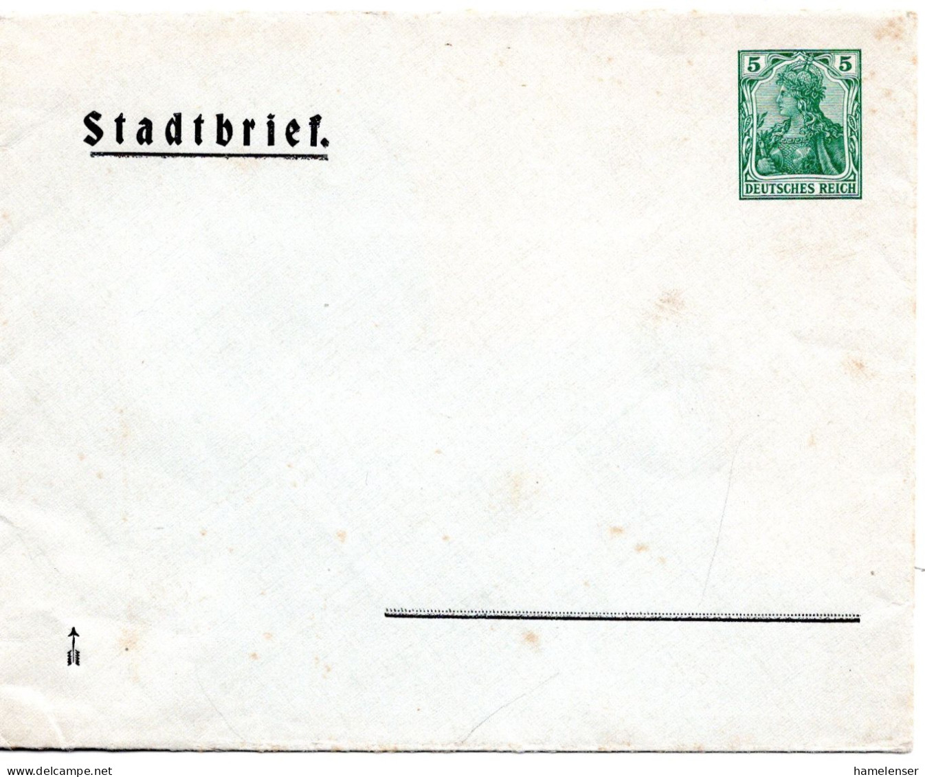 62165 - Deutsches Reich - 1910 - 5Pfg Germania PGAUmschlag "Stadtbrief", Etw Stockig, Ungebraucht - Briefe