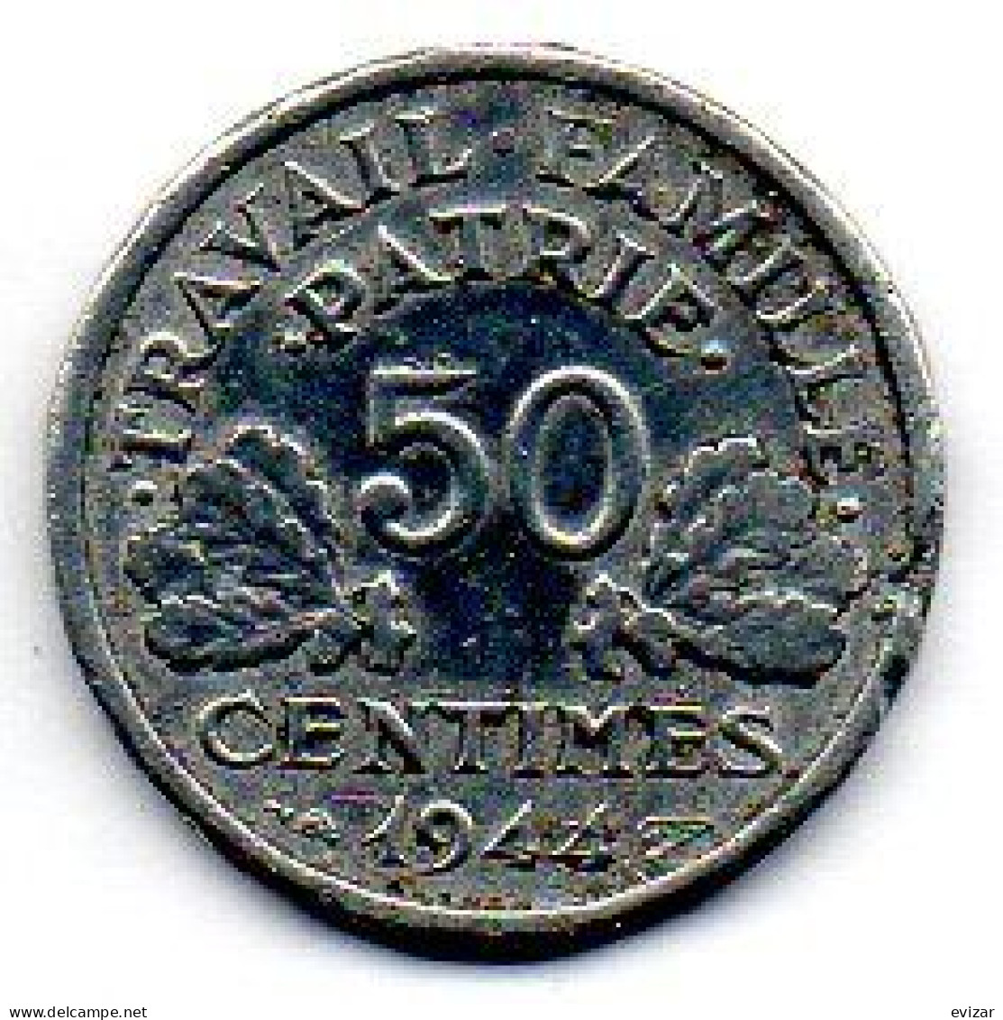 FRANCE, 50 Centimes, Aluminum, Year 1944-C, KM # 914.3 - 50 Centimes