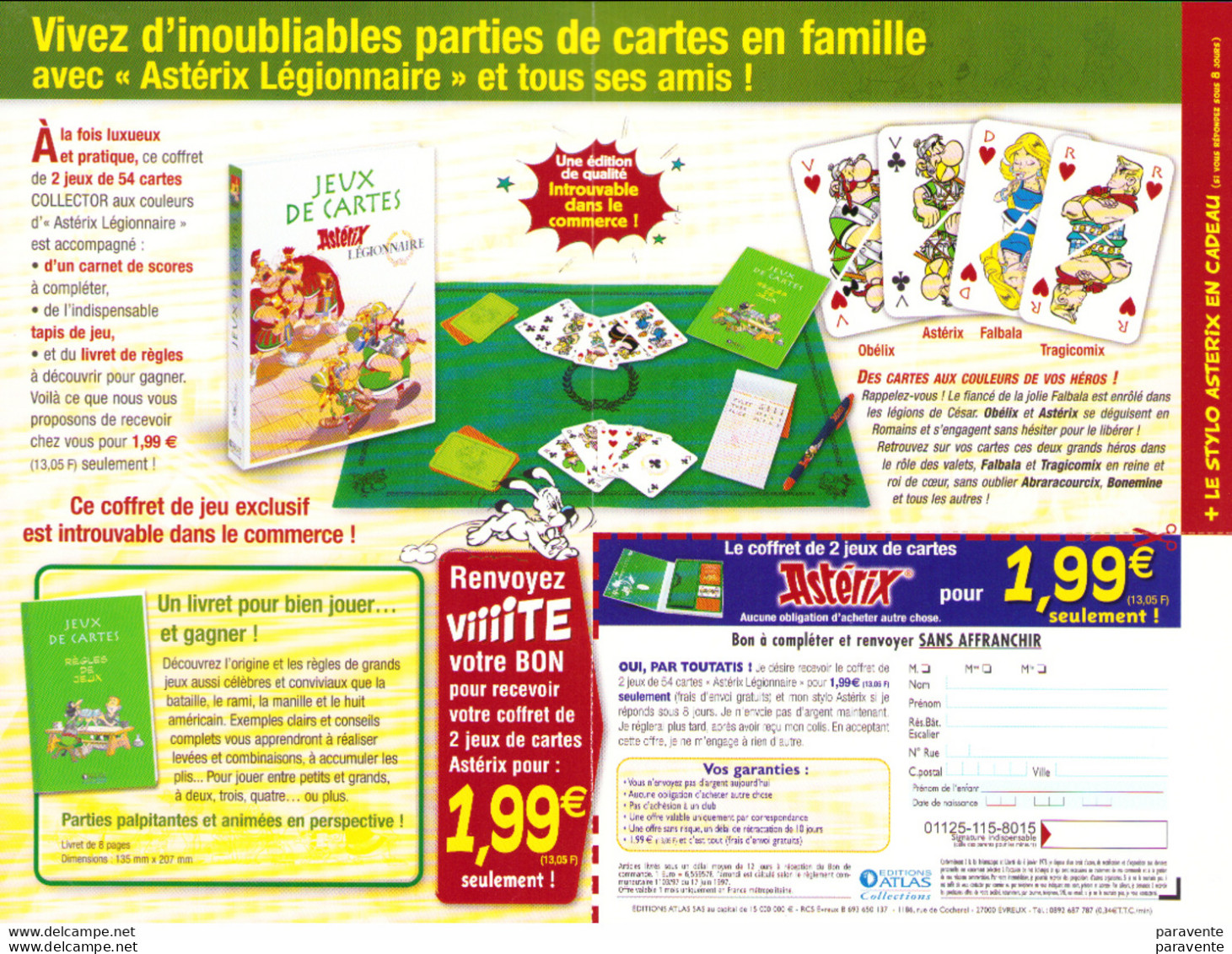 ASTERIX : Depliant ATLAS  Jeu De Cartes 1€99 - Astérix