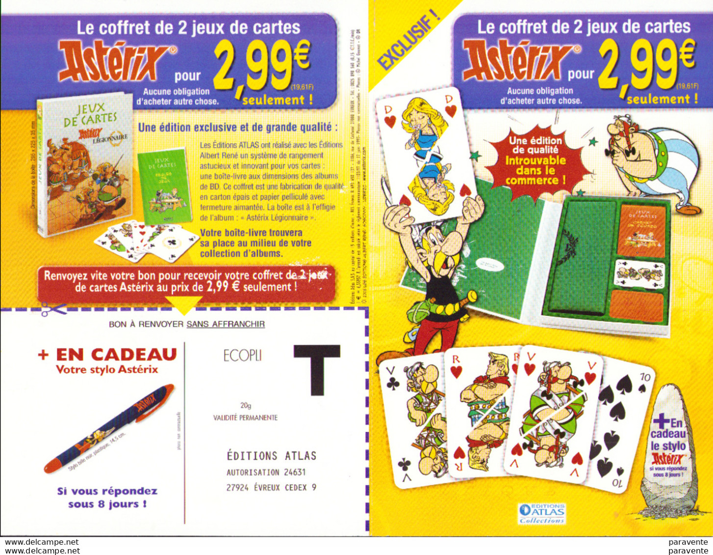 ASTERIX : Depliant ATLAS  Jeu De Cartes 2€99 - Asterix