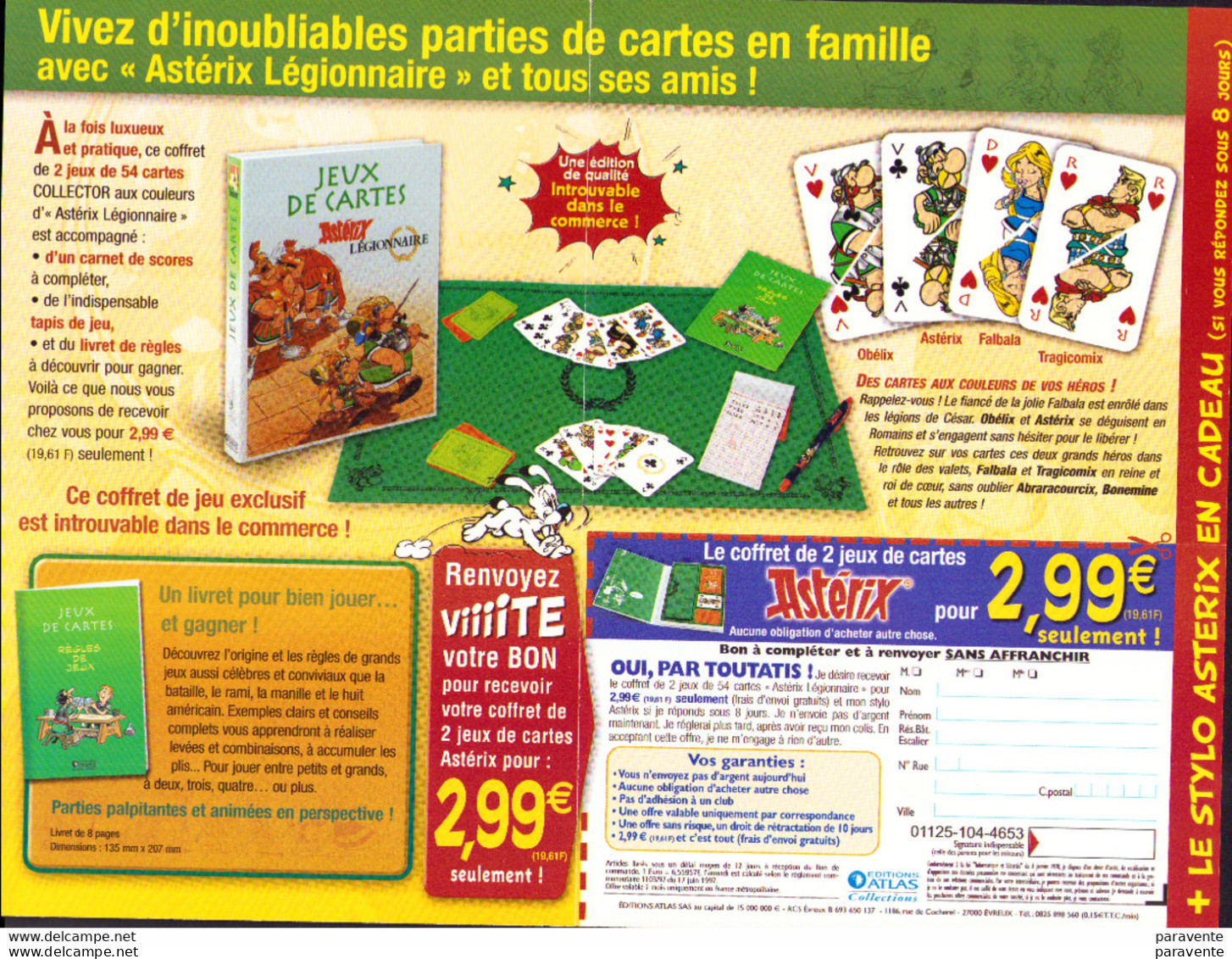 ASTERIX : Depliant ATLAS  Jeu De Cartes 2€99 - Asterix