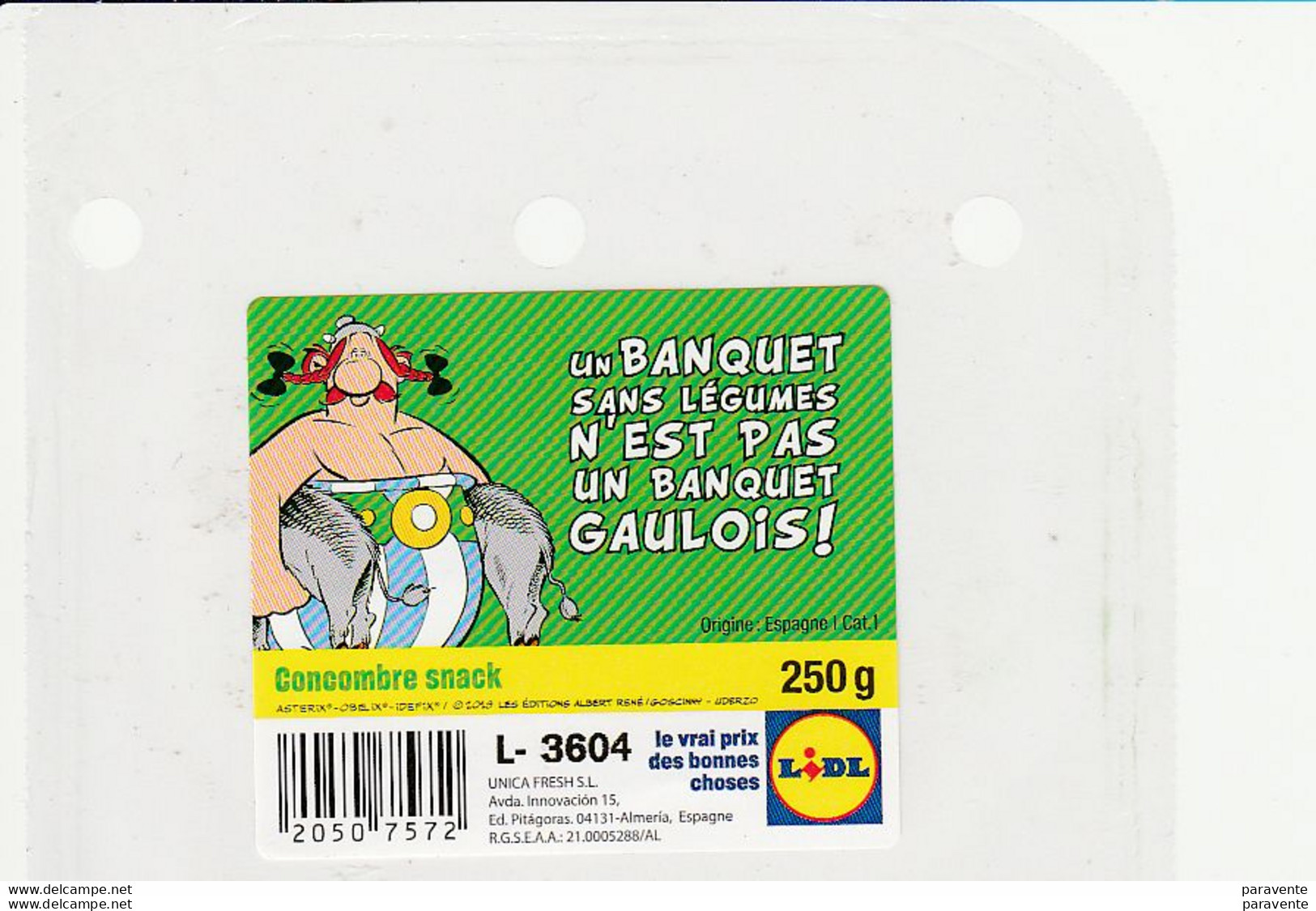 ASTERIX : Etiquette LIDL Concombre Snack - Astérix