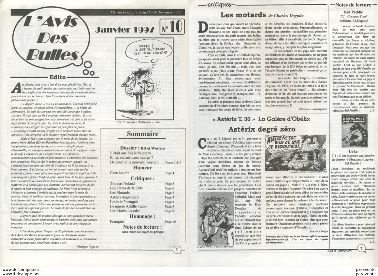 ASTERIX : Fanzine AVIS DES BULLES N°10 , 1997 (critique Galere Obelix) - Asterix