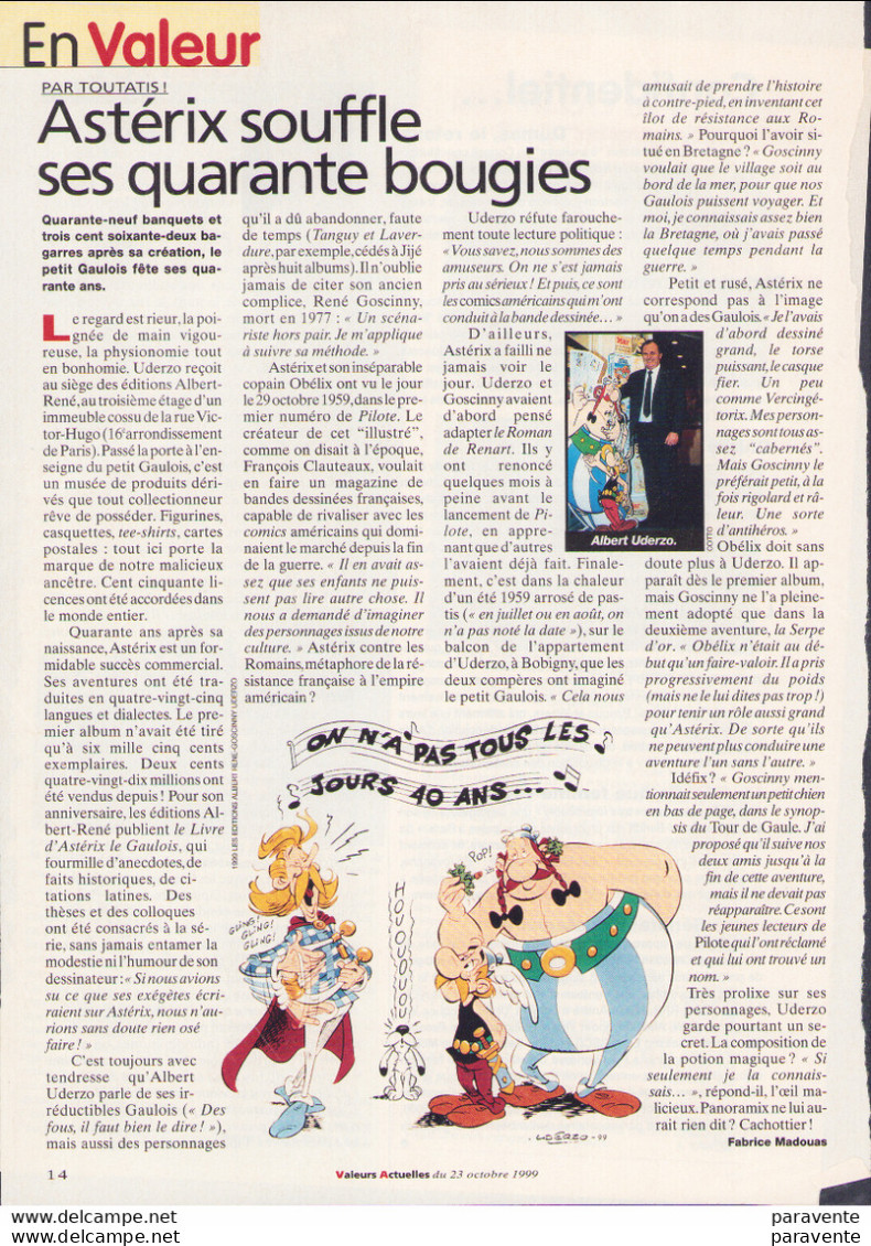 ASTERIX : Pages De Presse VALEUR ACTUELLE , Asterix Souffle Ses 40 Bougies - Asterix