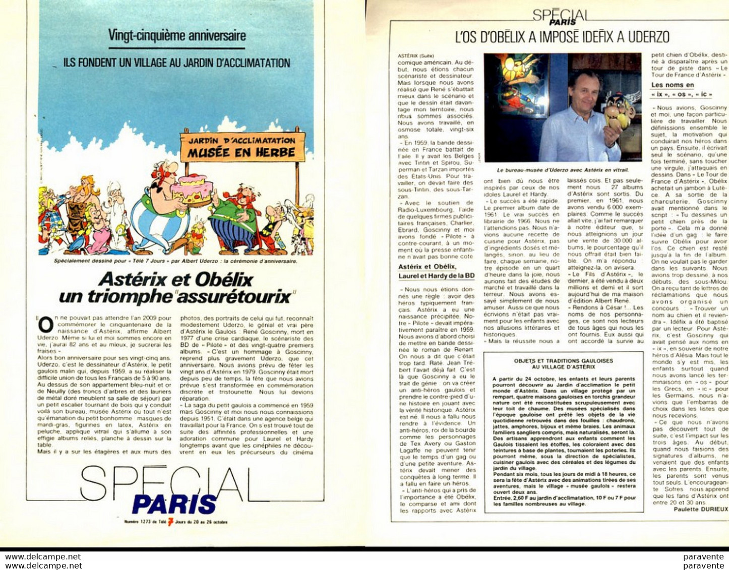 ASTERIX : Pages De Presse TELE 7 JOURS , Jardins D'acclimatation - Asterix
