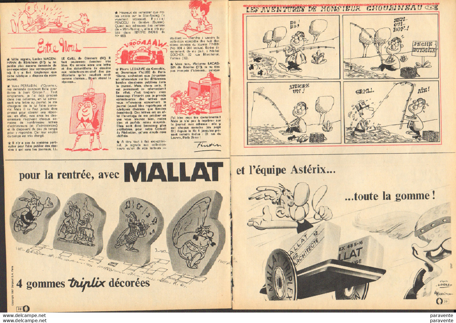 ASTERIX : 2 Pages De Presse Publicité GOMME MALLAT En 1967 - Astérix