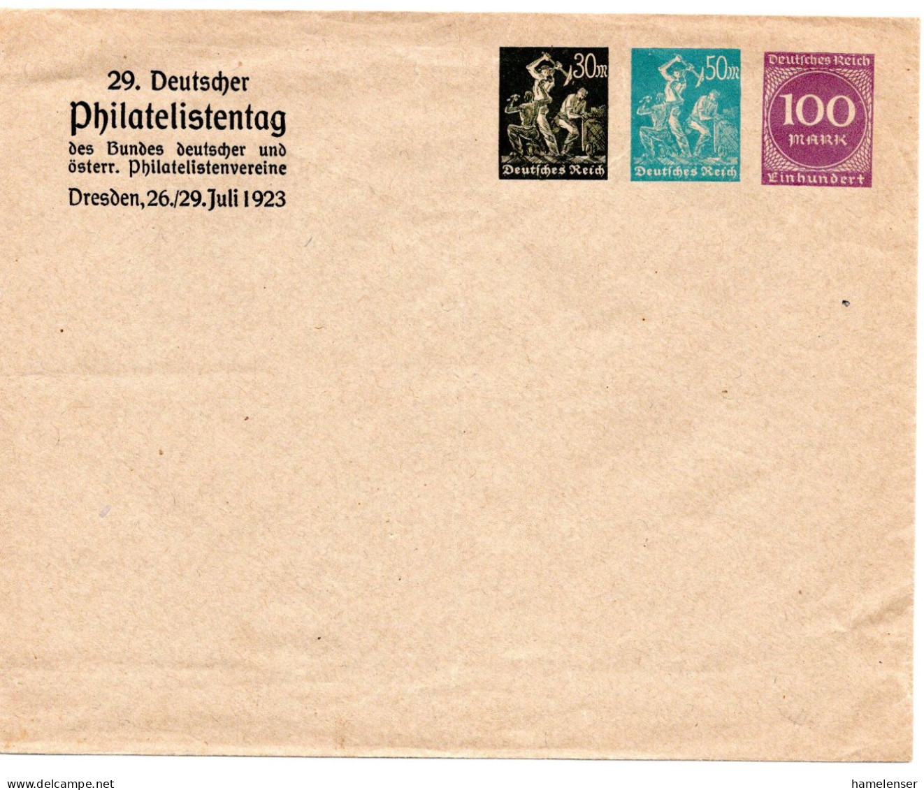 62168 - Deutsches Reich - 1923 - 30M & 50M Arbeiter Etc PGAUmschlag "29. Deutscher Philatelistentag", Ungebraucht - Cartoline