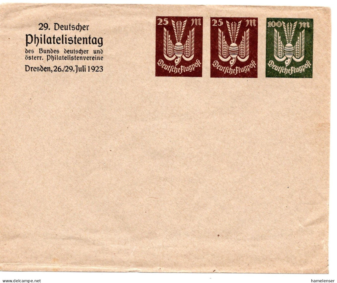 62170 - Deutsches Reich - 1923 - 2@25M & 100M Luftpost PGAUmschlag "29. Deutscher Philatelistentag", Ungebraucht - Briefkaarten