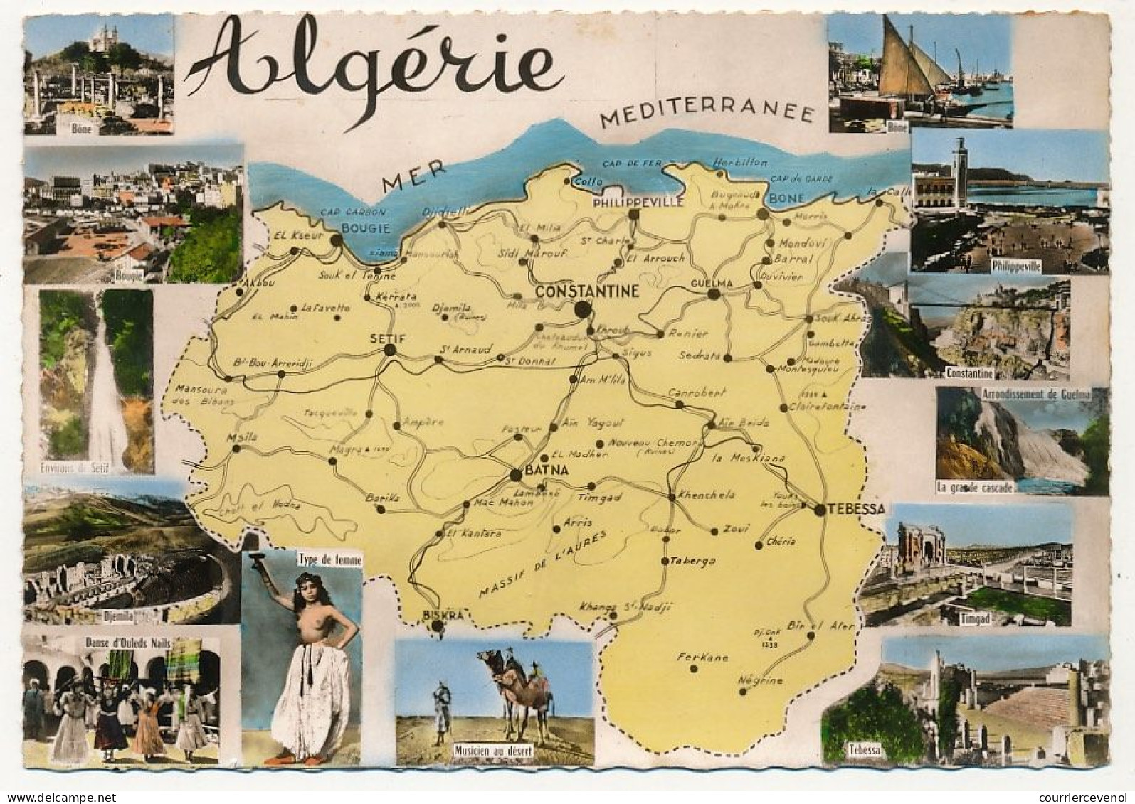 CPM - ALGÉRIE -  Carte Du Pays + Petites Vues - Autres & Non Classés