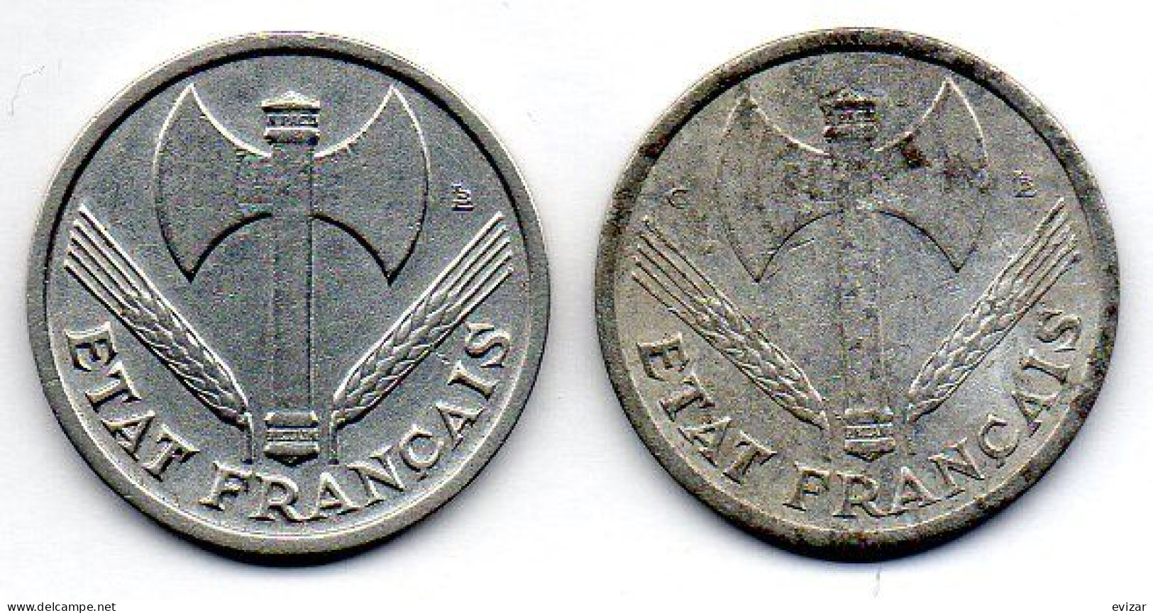 FRANCE, Set Of Two Coins 1 Franc, Aluminum, Year 1943, 1944-C, KM # 902.1, 902.3 - 1 Franc