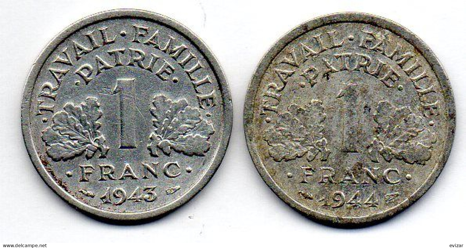 FRANCE, Set Of Two Coins 1 Franc, Aluminum, Year 1943, 1944-C, KM # 902.1, 902.3 - 1 Franc