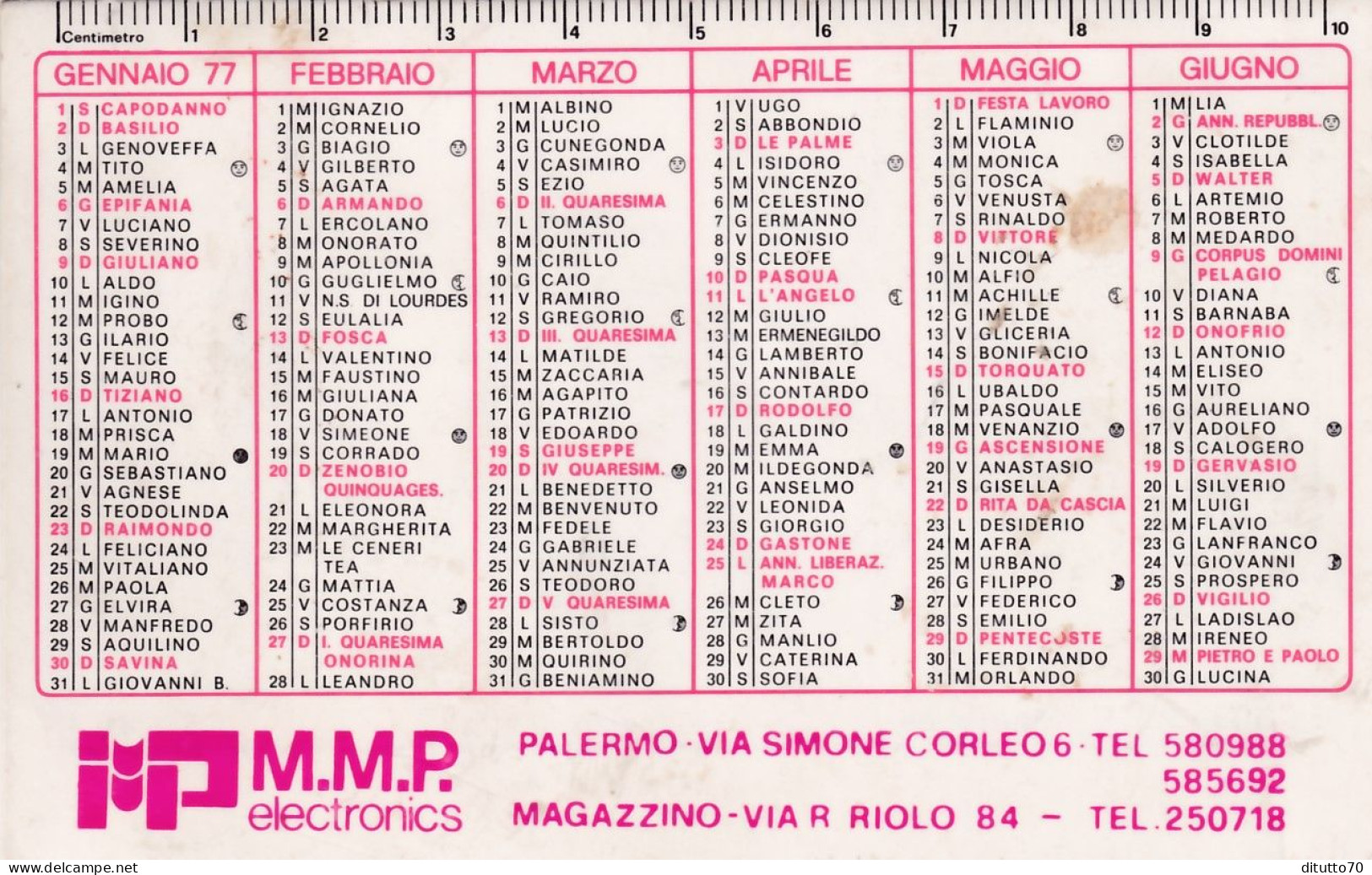 Calendarietto - Ip M.m.p - Electronics - Palerm - Anno 1977 - Petit Format : 1971-80