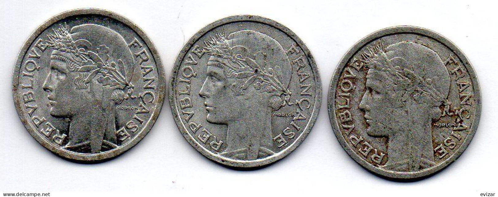 FRANCE, Set Of Three Coins 1 Franc, Aluminum, Year 1957, 1947-B, 1945-C, KM # 885a.1, 885a.2, 885a.3 - 1 Franc