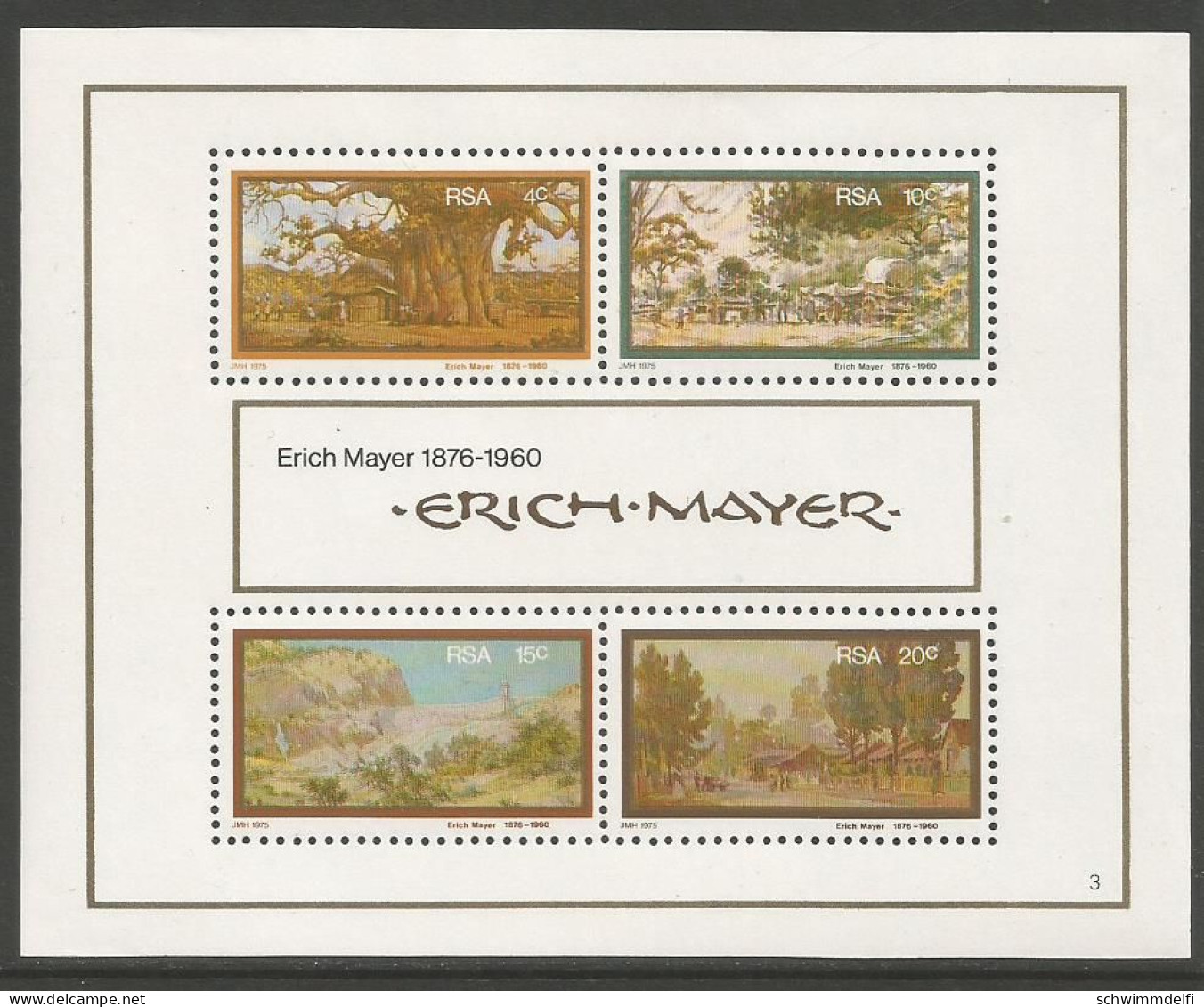 RSA - REPÚBLICA DE ÁFRICA DEL SUR - 1975 - BLOQUE DE PINTURAS DEL PINTOR ERICH MAYER - MNH - Neufs