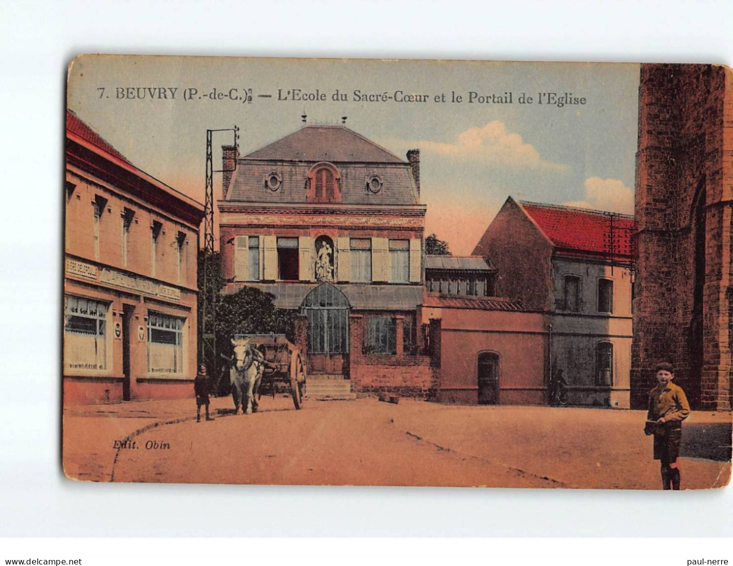 BEUVRY : L'Ecole Du Sacré-Coeur Et Le Portail De L'Eglise - état - Beuvry