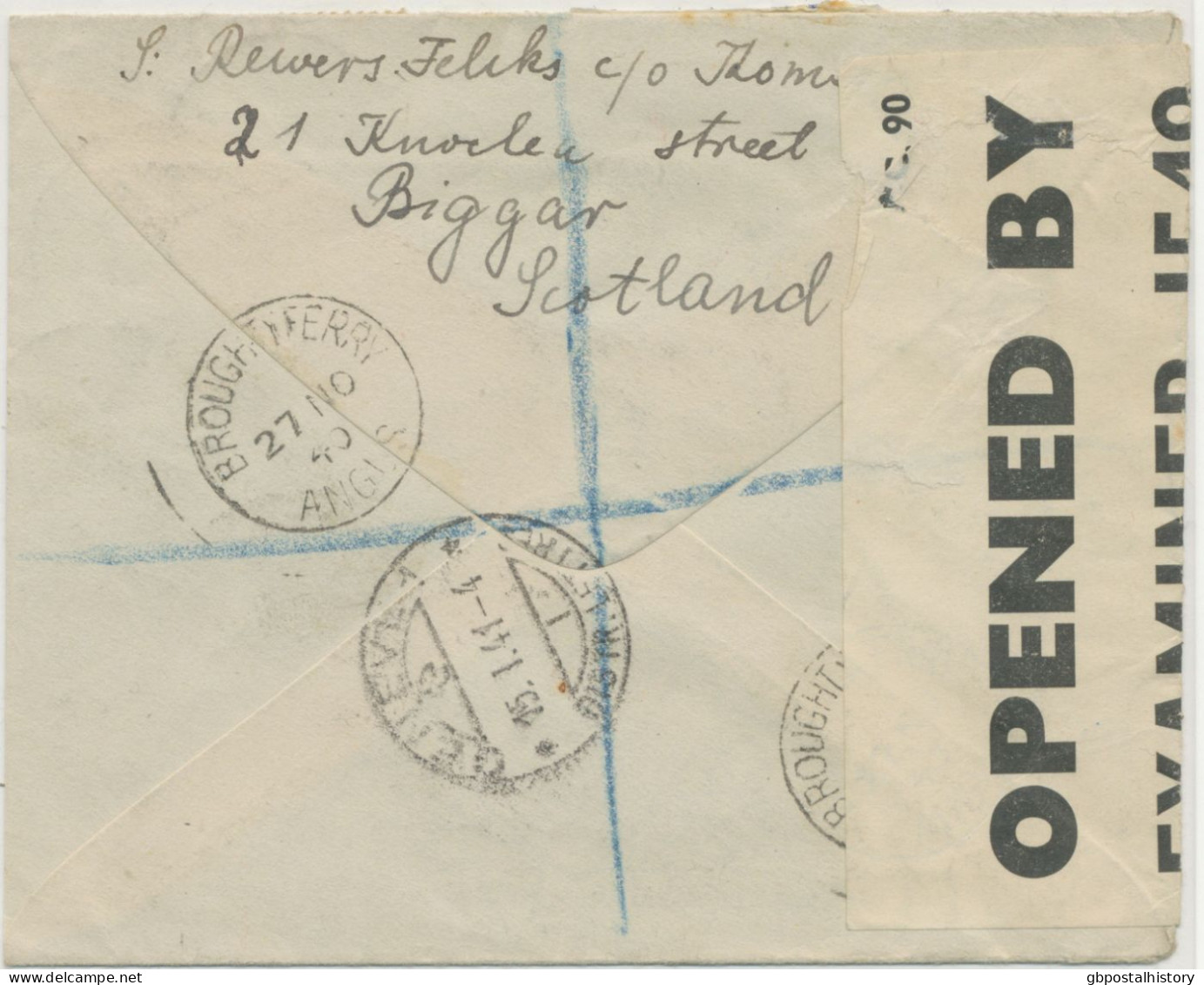 GB 1940, GVI 1d, 2½d (2x) And 5d On Registered Air Mail Cover With Rare CDS „BROUGHTY FERRY / ANGUS“ (now DUNDEE) - Entiers Postaux