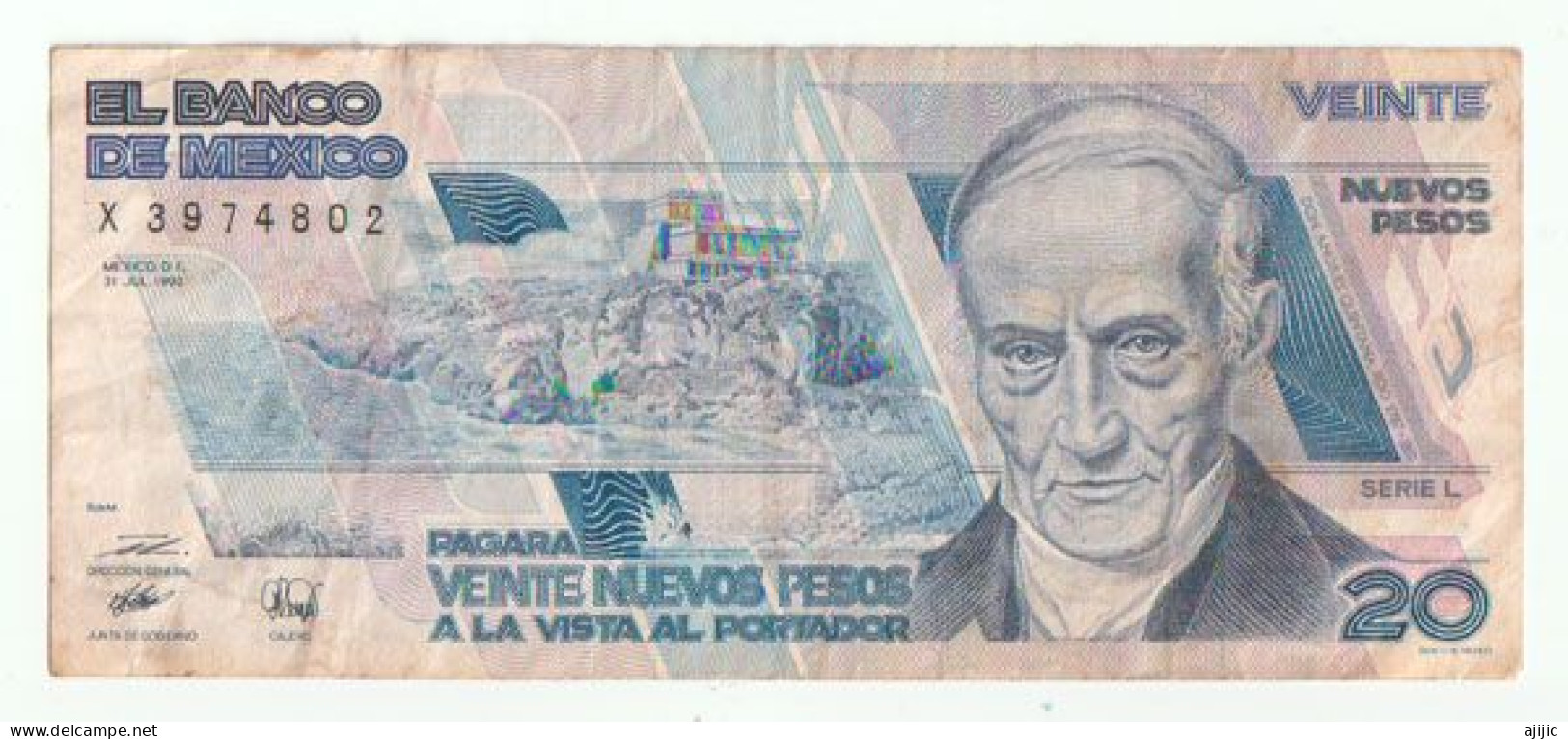Andrés Quintana Roo.Héros De L'indépendance Du Mexique & Los Murales De Los Mayas. Billet Banque 1992 - Mexico