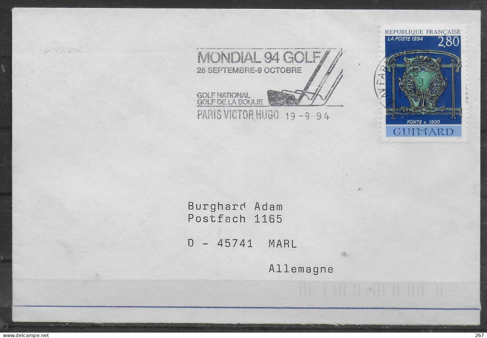 FRANCE Lettre 1994 Paris Victor Hugo Golf - Golf