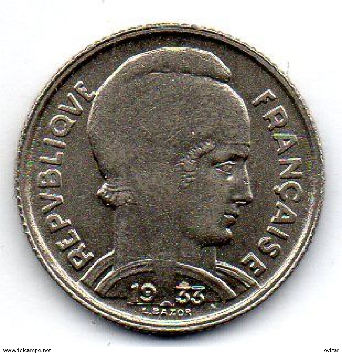 FRANCE, 5 Francs, Nickel, Year 1933, KM # 887 - 5 Francs