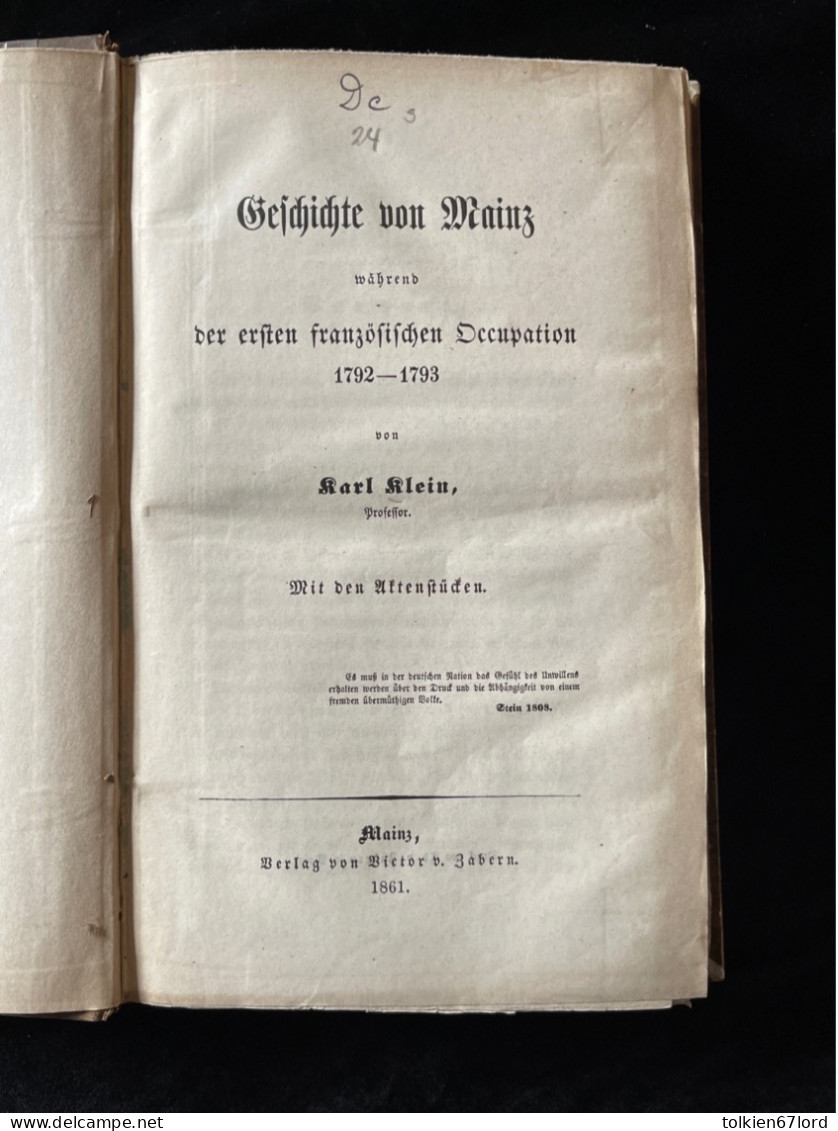 MAINZ MAYENCE Geschichte Von Mainz Während Der Ersten Französischen Occupation 1792-1793 Karl Klein 1861 - 4. Neuzeit (1789-1914)