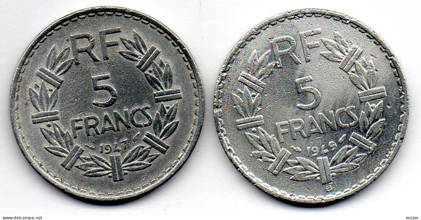 FRANCE, Set Of Two Coins 5 Francs, Aluminum, Year 1947, 1949-B, KM # 888b.1, 888b.2 - 5 Francs