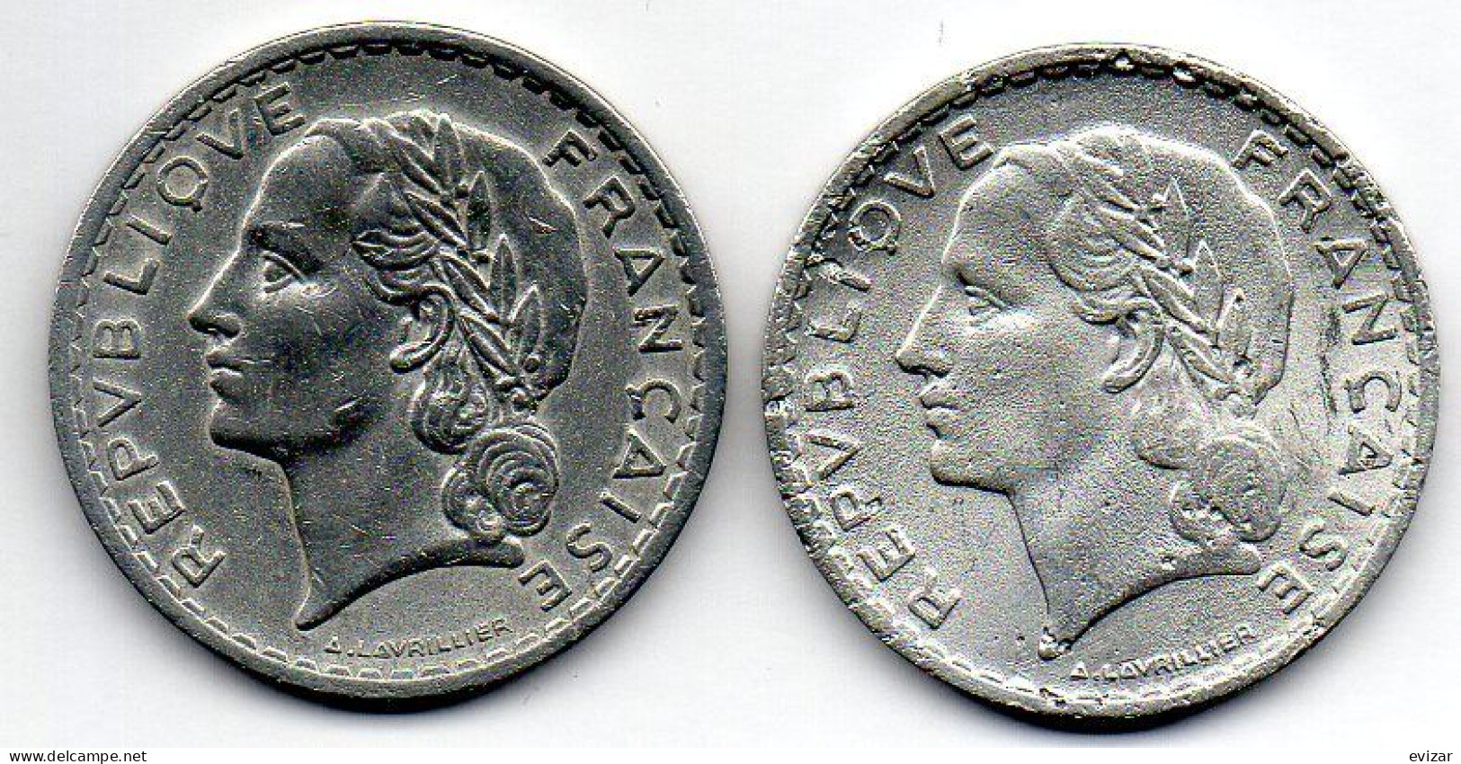 FRANCE, Set Of Two Coins 5 Francs, Aluminum, Year 1947, 1949-B, KM # 888b.1, 888b.2 - 5 Francs