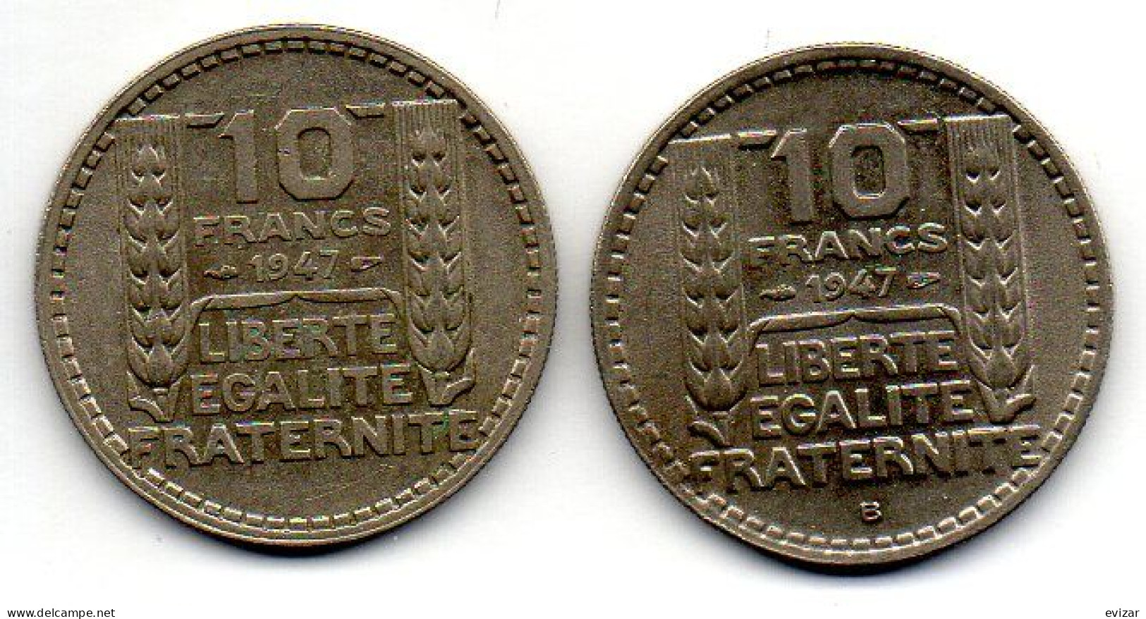 FRANCE, Set Of Two Coins 10 Francs, Copper-Nickel, Year 1947, 1947-B, KM # 908.1, 908.2 - 10 Francs