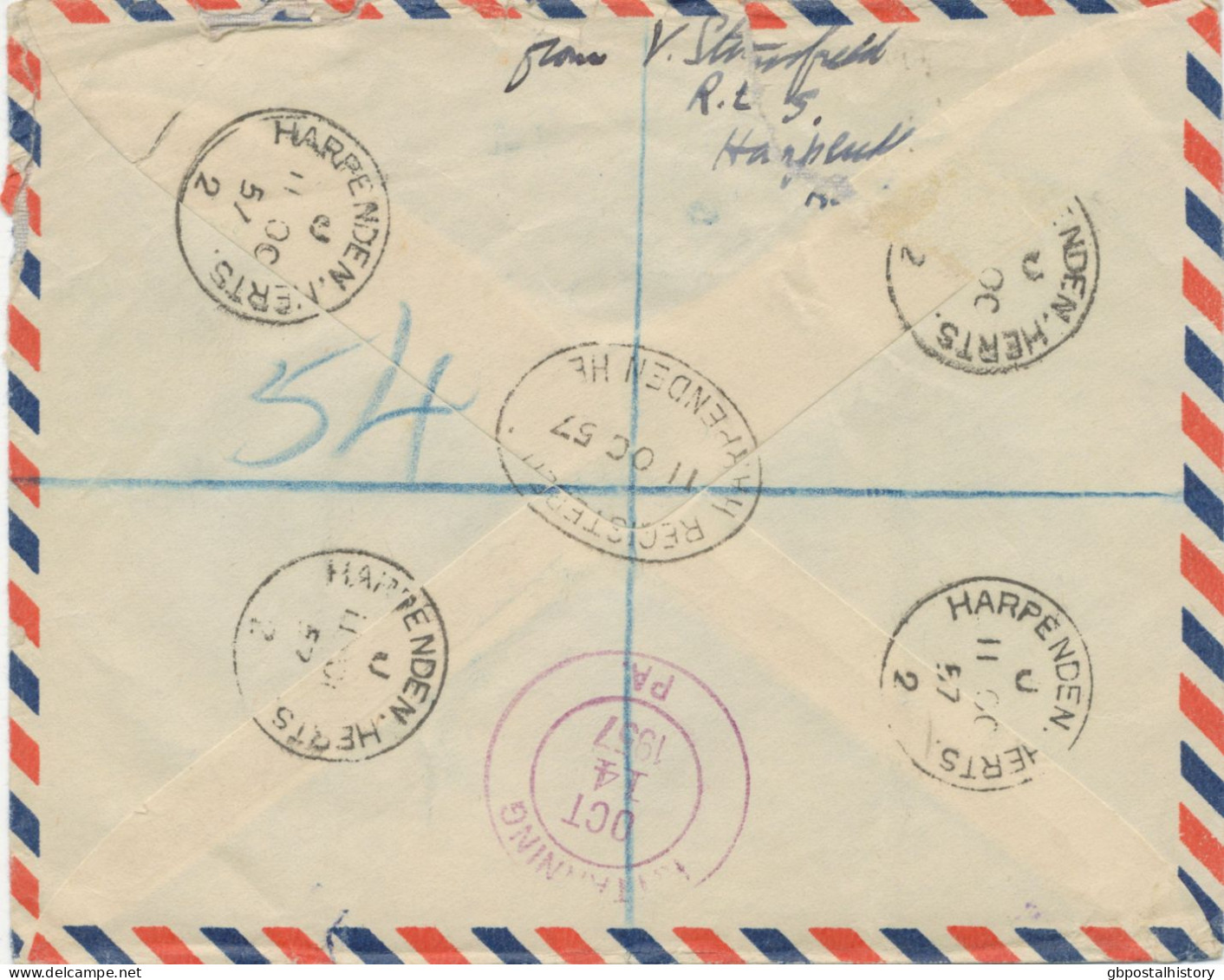 GB 1957 QEII Wilding 6d And 1sh (3x) With CDS „HARPENDEN.HERTS. / 2“ And Registered Oval „HARPENDEN HERTS.“ To USA - Entiers Postaux