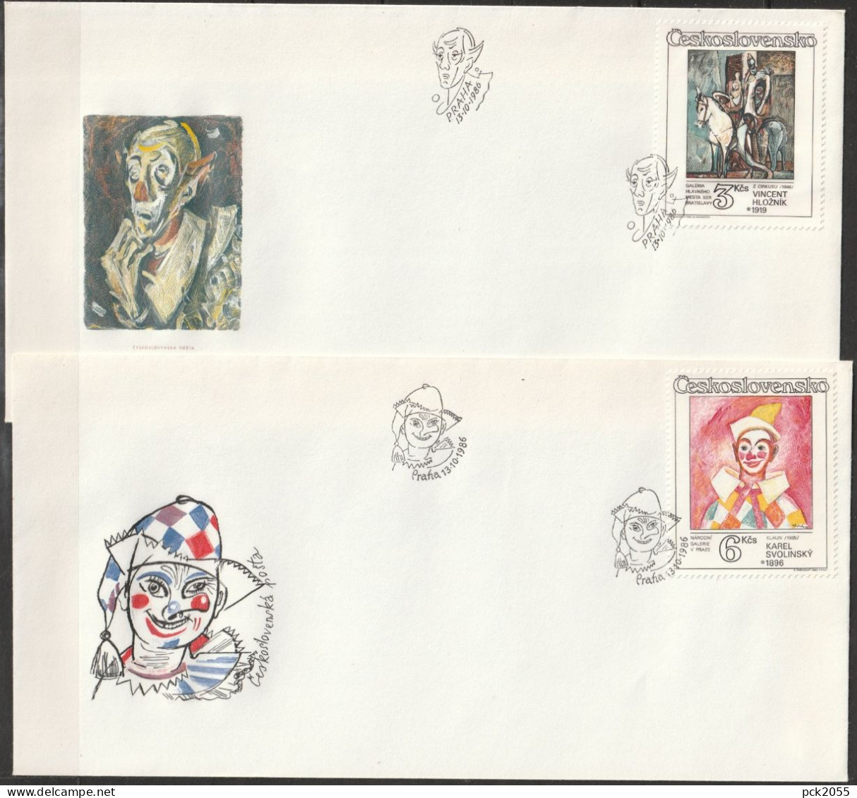 Tschechoslowakei 1986 FDC MiNr.2885 - 2888 Zirkus Und Variete In Der Bildenten Kunst ( Dl 33 ) - FDC