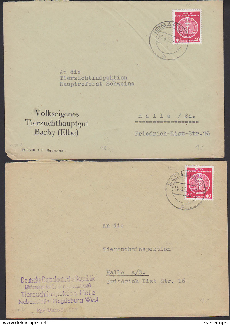 Barby, Magdeburg Zwei Fernbriefe 2. Gewichtstufe, Abs. Tierzuchthauptgut, Tierzuchtinspecktion - Lettres & Documents