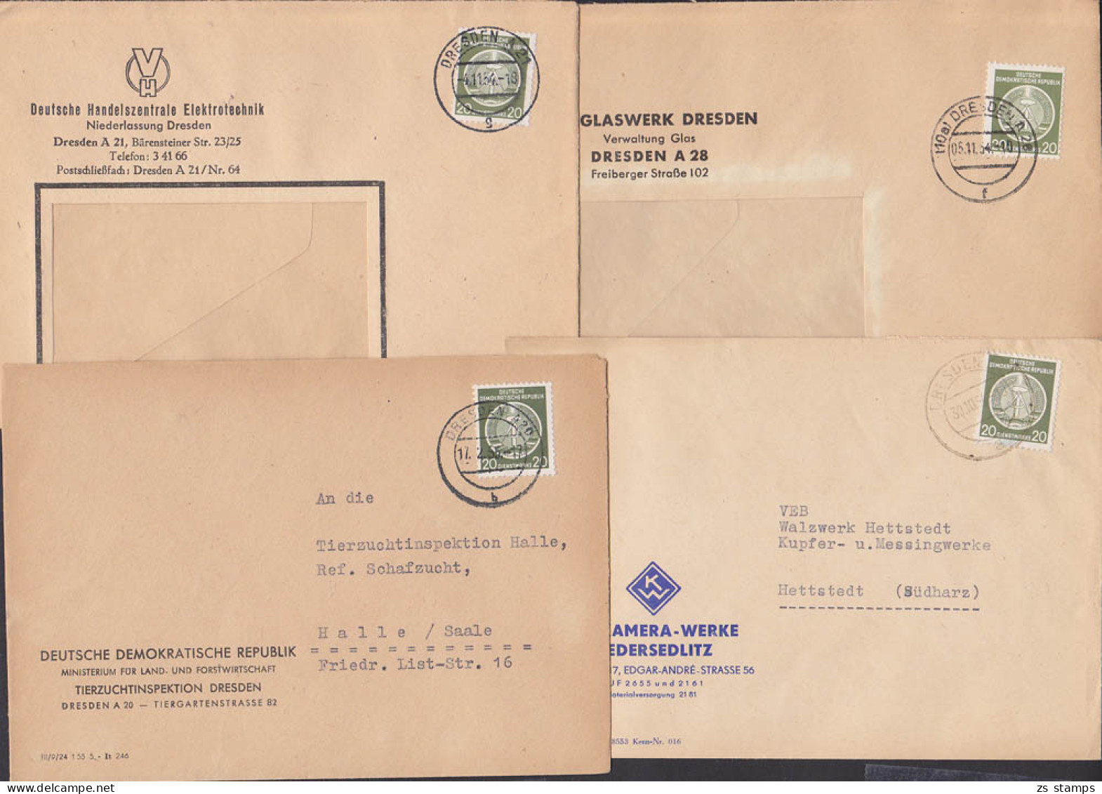 Dresden Vier Dienstpostbelege, Dabei Kamera-Werke DHZ  Ministerium Land- Und Forstwirtschaft - Briefe U. Dokumente