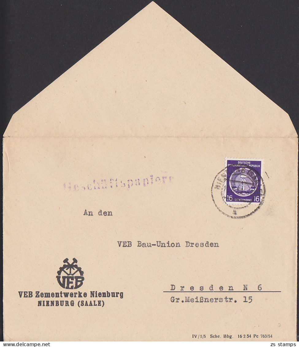 Nienburg (Saale) G-Papiere Der 1. Dienstpost-Portoperiode 16.8.54 VEB Zementwerke - Lettres & Documents