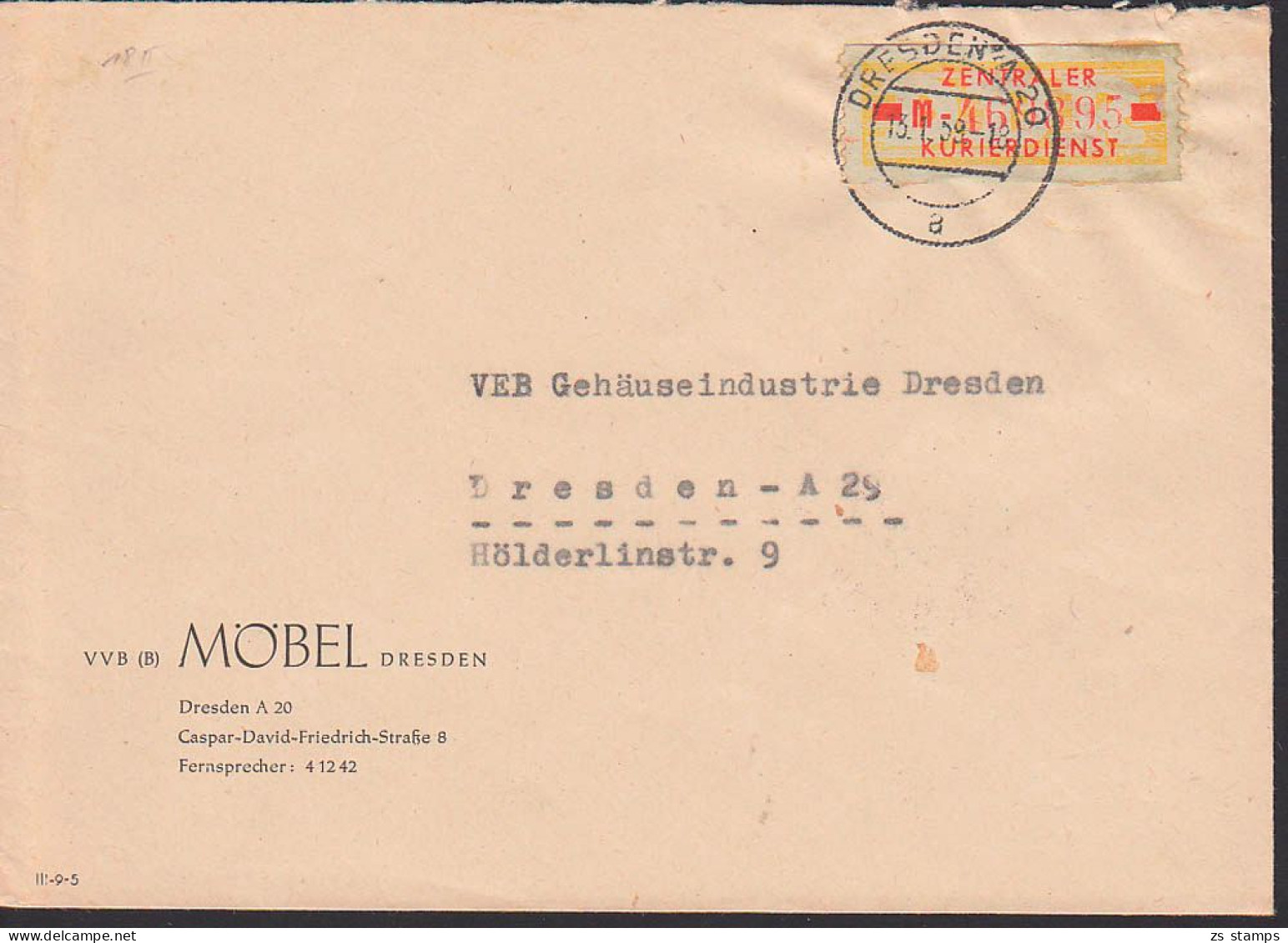 Dresden ZKD Ortsbrief Mit B18II M (-469895-) 13.1.59, Abs. VVB(B) Möbel - Storia Postale