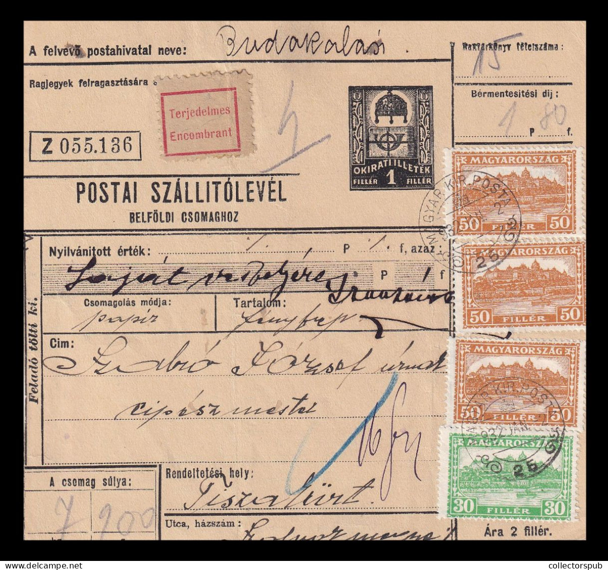 HUNGARY Nice Parcel Post Card  Magyar.Kir.Posta. 25 1932. "terjedelmes" - Colis Postaux