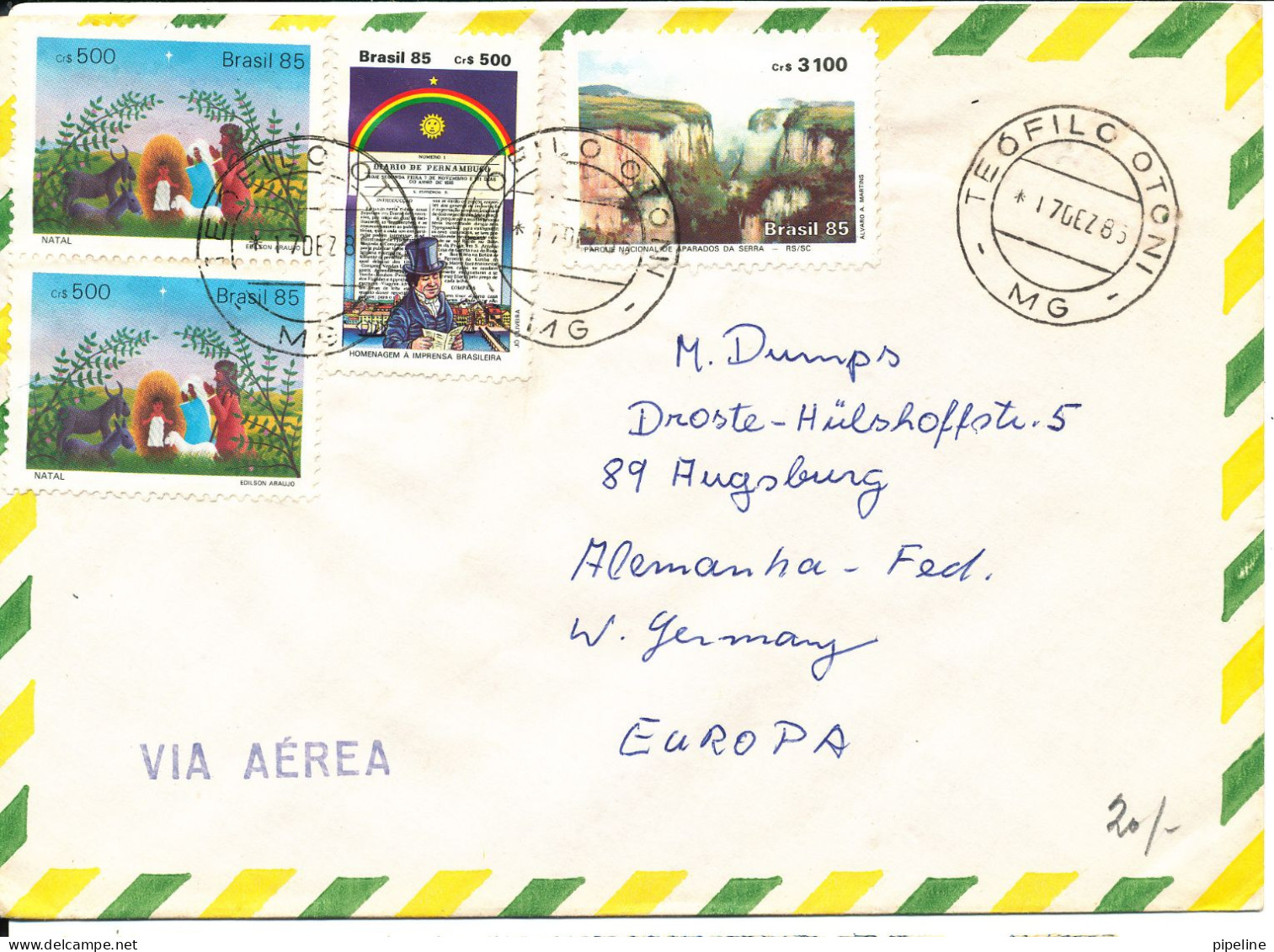 Brazil Air Mail Cover Sent To Denmark 17-12-1986 Topic Stamps - Posta Aerea