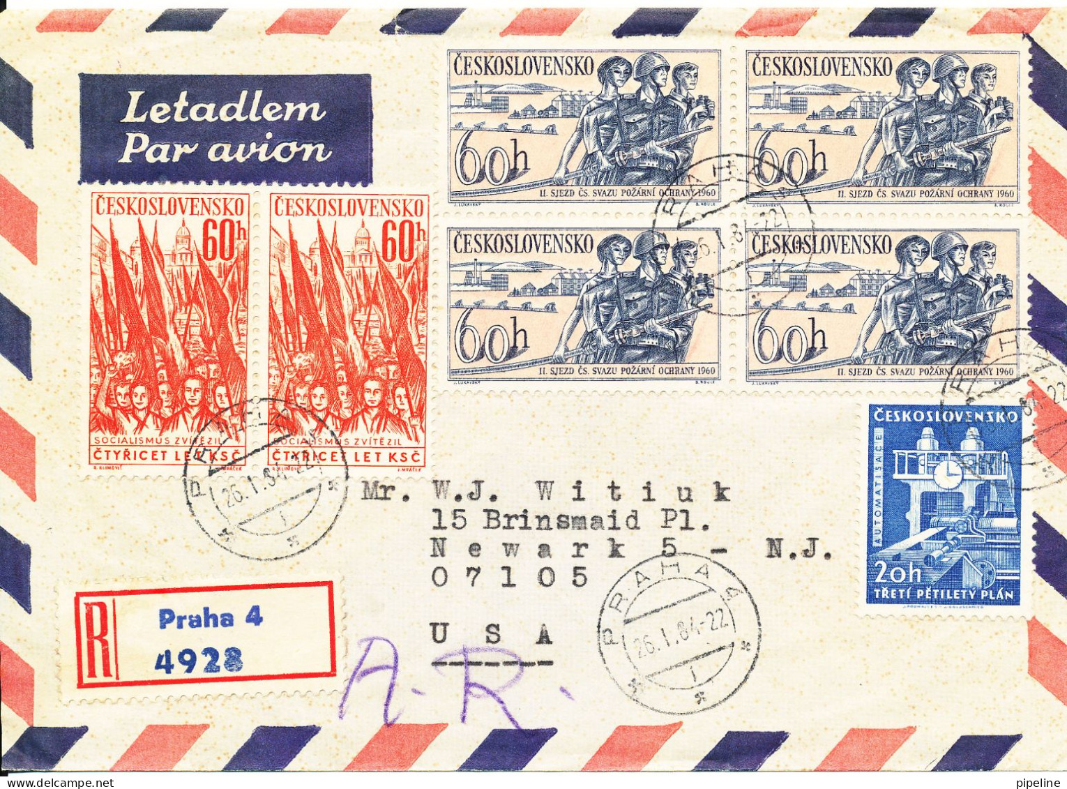 Czechoslovakia Registered Air Mail Cover Sent To USA Praha 26-1-1964 With More Topic Stamps - Luftpost