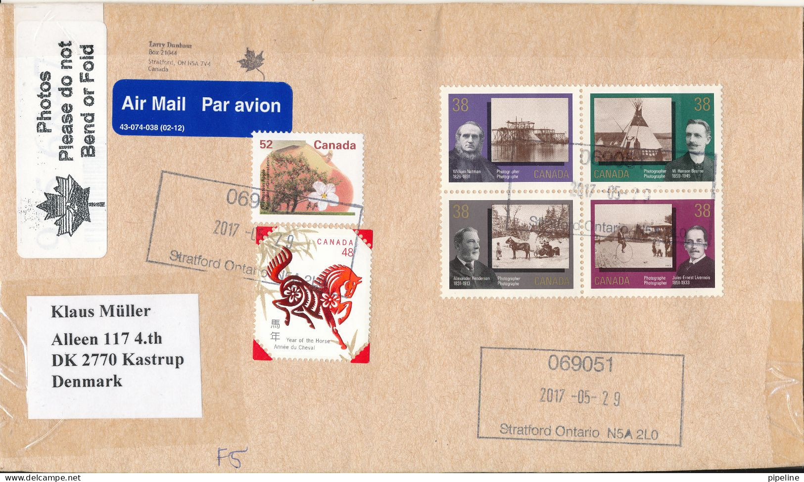 Canada Cover Sent Air Mail To Denmark 29-5-2017 Good Franked The Cover Is Folded On The Backside See Scan - Briefe U. Dokumente