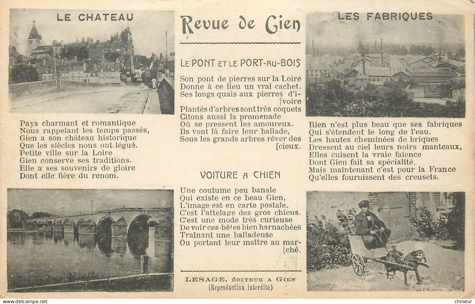 REVUE DE GIEN CARTE MULTIVUES VOITURE A CHIEN - Gien