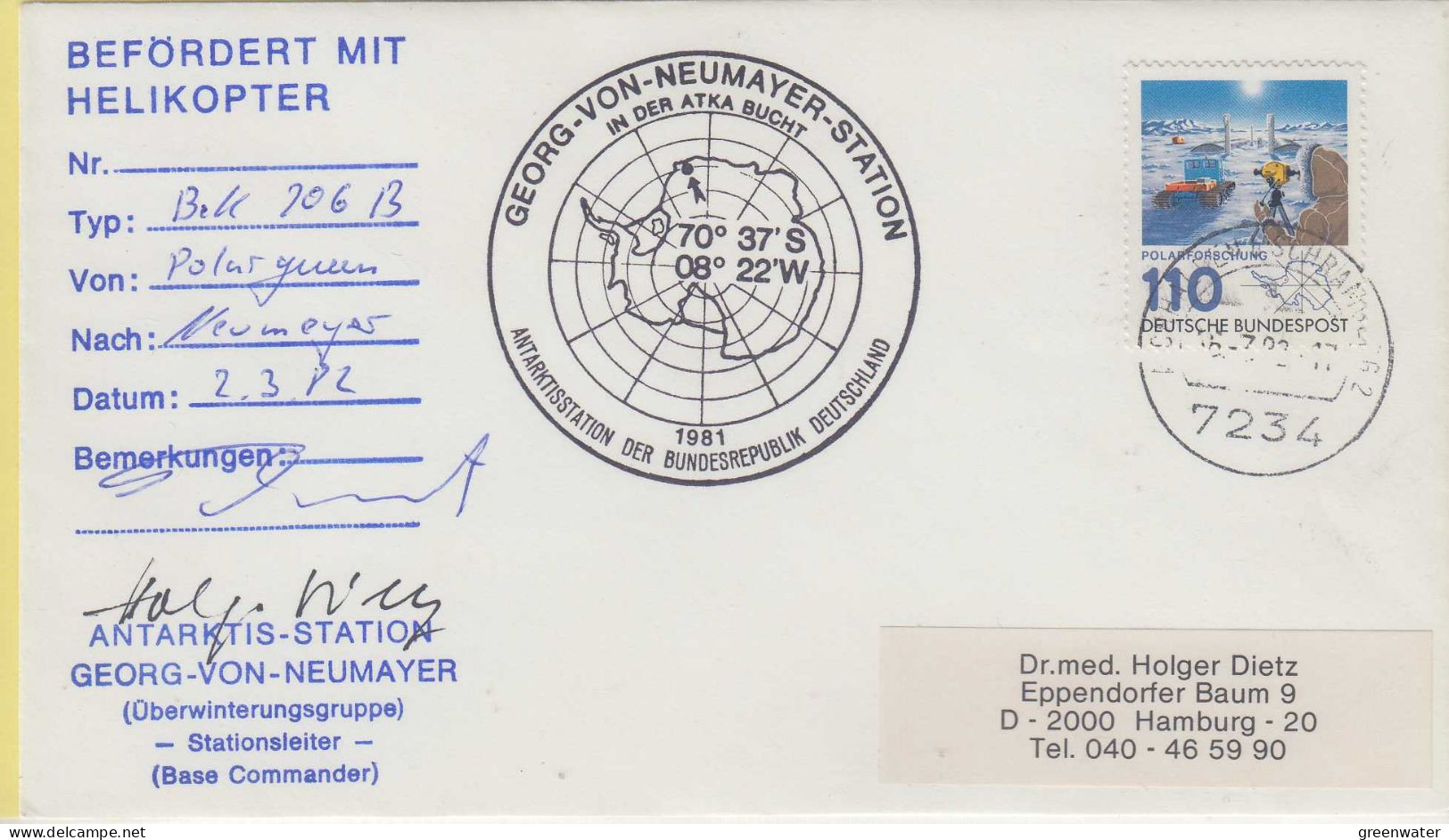 Germany  Ausbau Station Neumayer 1981/82 Heli Flight From Polarqueen To Neumayer 2.3.1982 Signature (NE152C) - Polar Flights