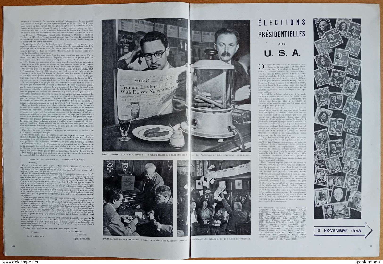 France Illustration N°161 13/11/1948 U.S.A. Truman Président/Chine Moukden/La Légende D'Alsace/Identité Judiciaire - Informaciones Generales