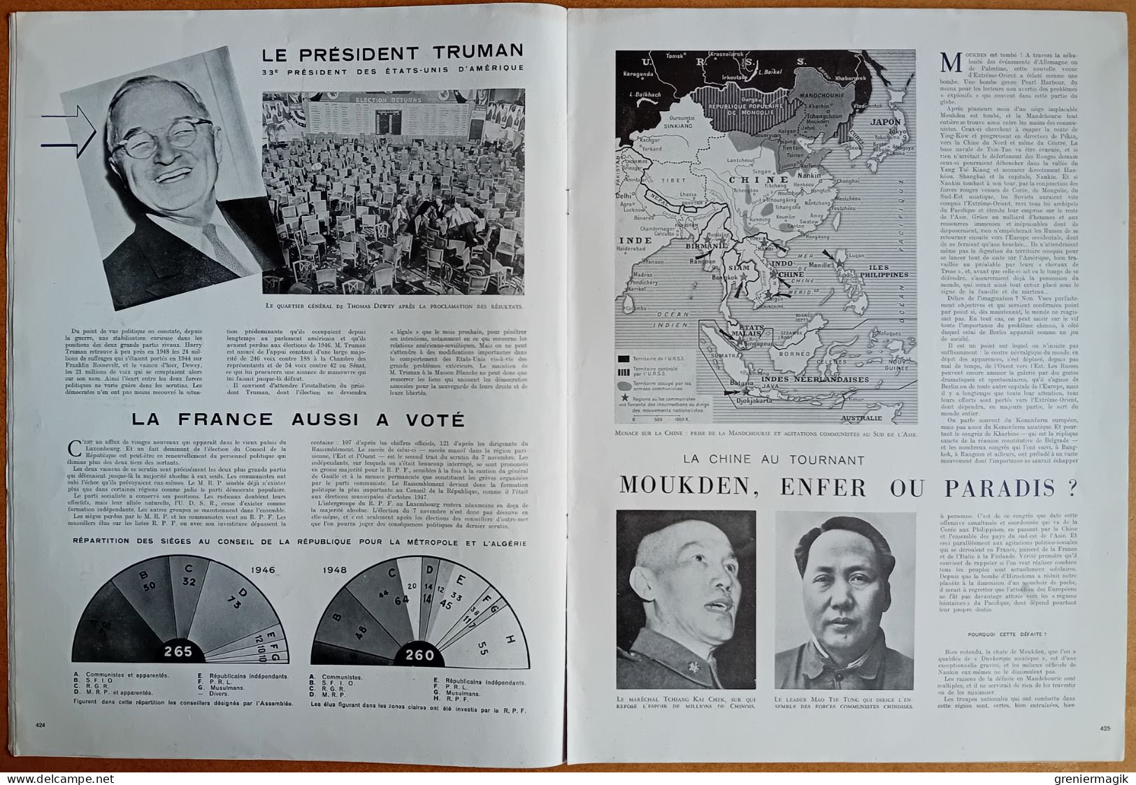 France Illustration N°161 13/11/1948 U.S.A. Truman Président/Chine Moukden/La Légende D'Alsace/Identité Judiciaire - Informaciones Generales