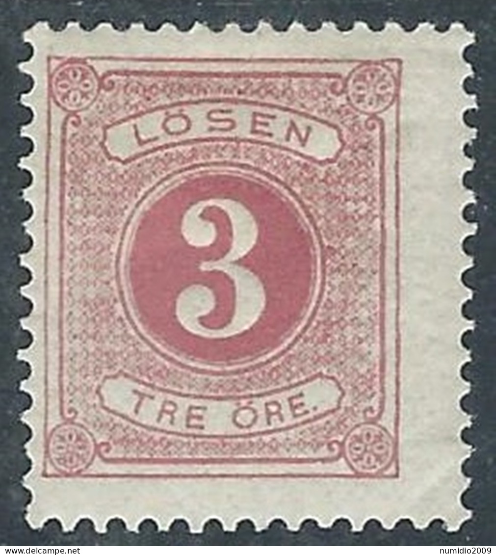 1877-91 SVEZIA SEGNATASSE 3 ORE D. 13 MH * - RB8 - Impuestos