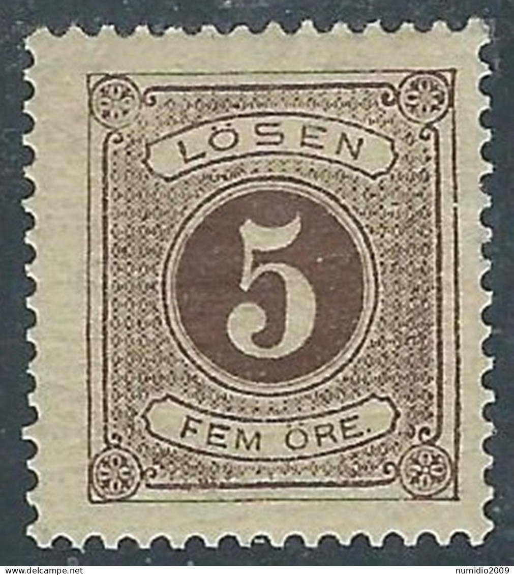 1877-91 SVEZIA SEGNATASSE 5 ORE D. 13 MH * - RB8 - Taxe