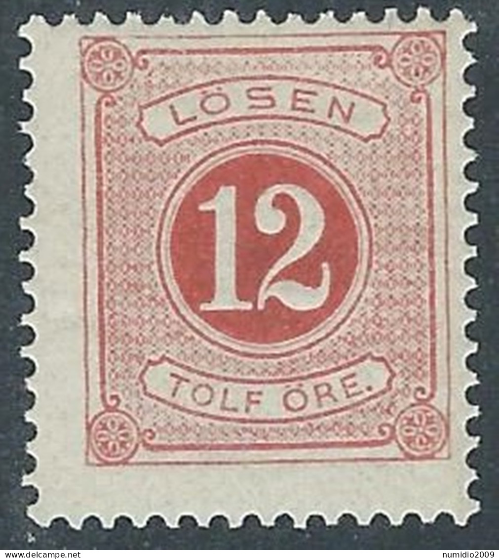 1877-91 SVEZIA SEGNATASSE 12 ORE D. 13 MH * - RB8 - Strafport