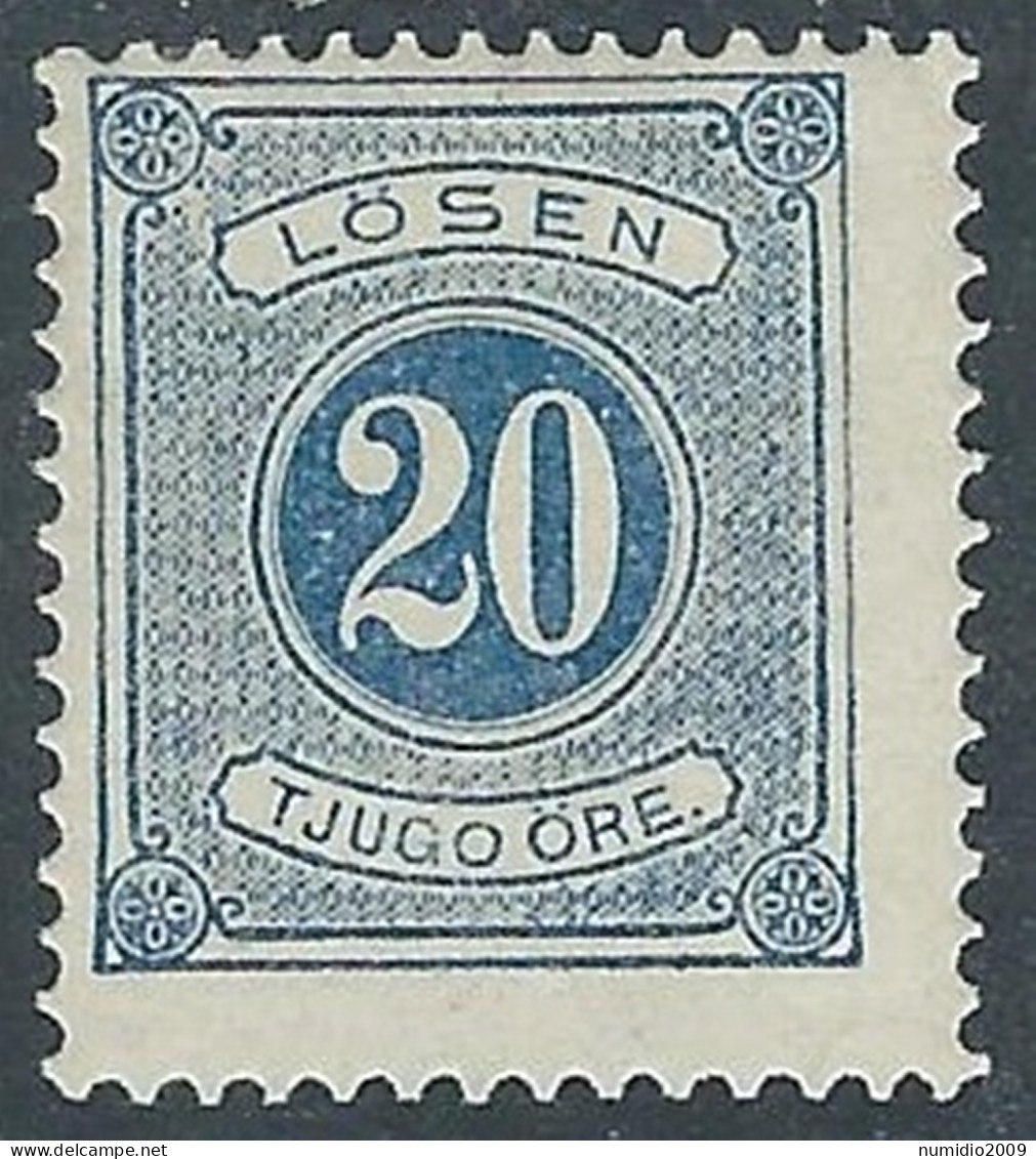 1877-91 SVEZIA SEGNATASSE 20 ORE D. 13 MH * - RB8 - Taxe